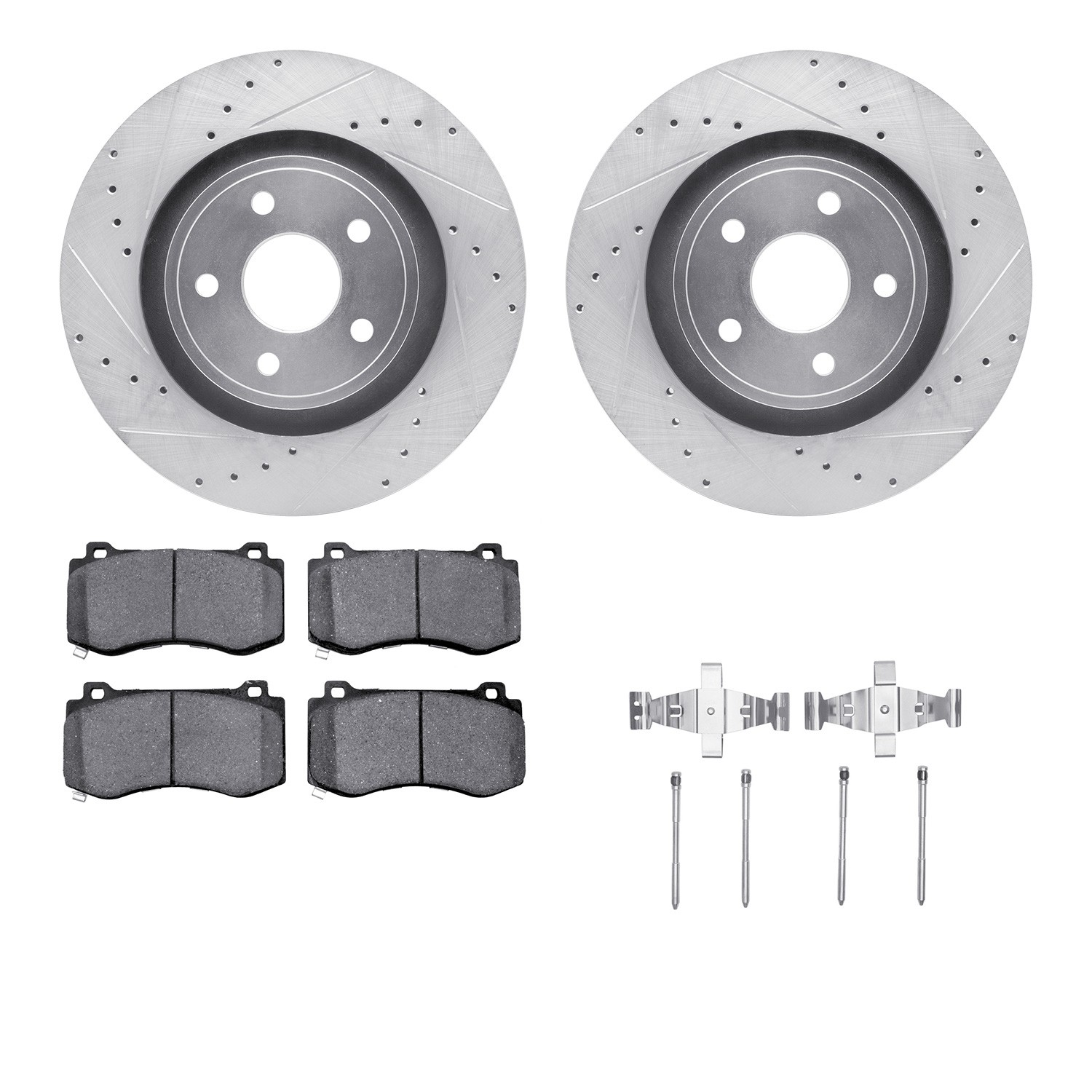 DFC Rotors-Drilled & Slotted-Silver w/ EURO 5000 Ceramic Brake Pads Incl Hdw