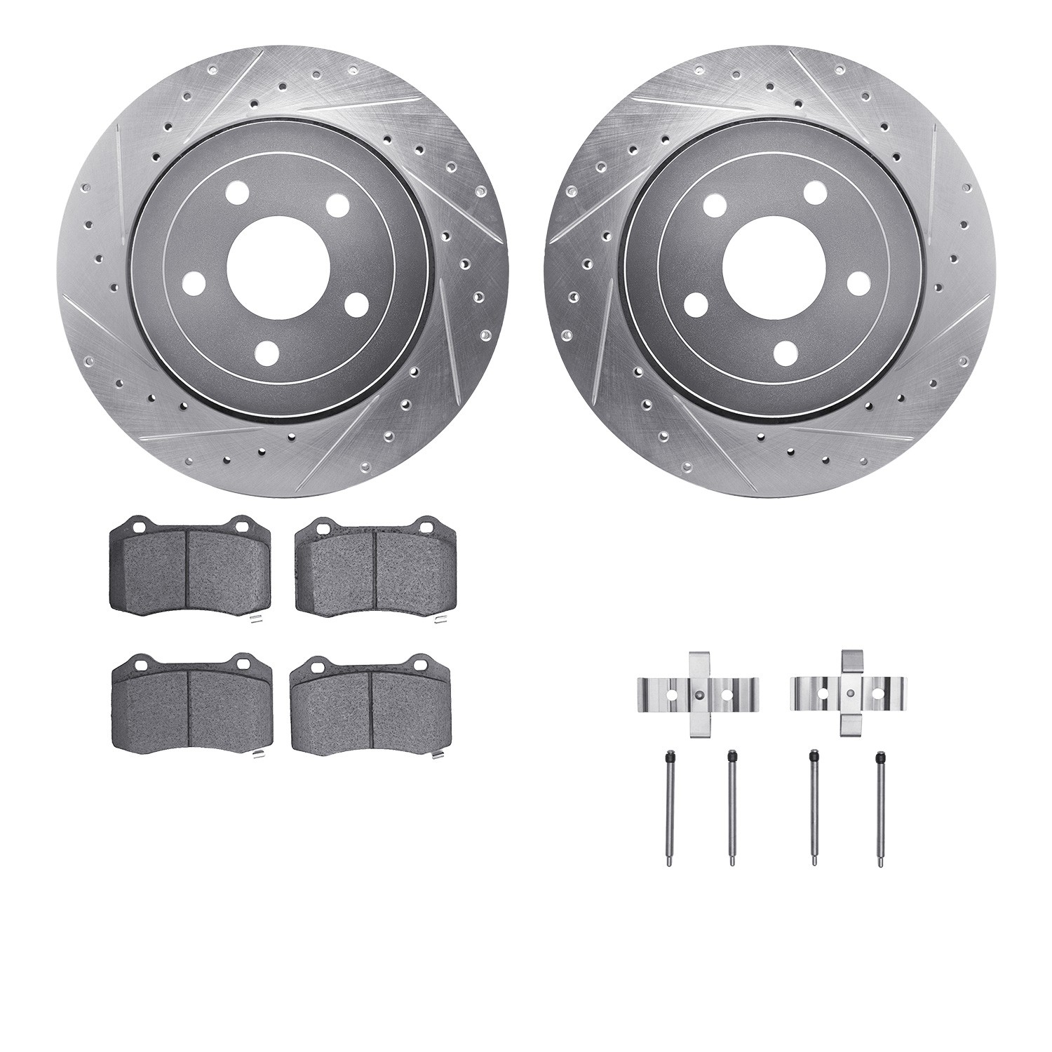 DFC Rotors-Drilled & Slotted-Silver w/ EURO 5000 Ceramic Brake Pads Incl Hdw