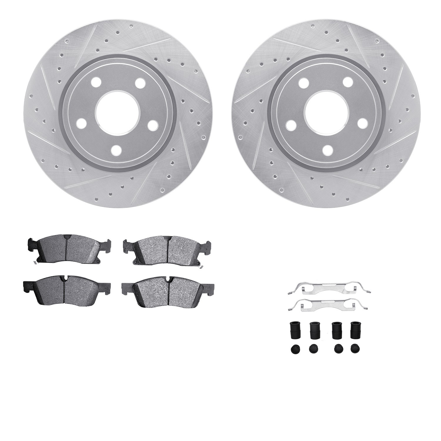 DFC Rotors-Drilled & Slotted-Silver w/ EURO 5000 Ceramic Brake Pads Incl Hdw