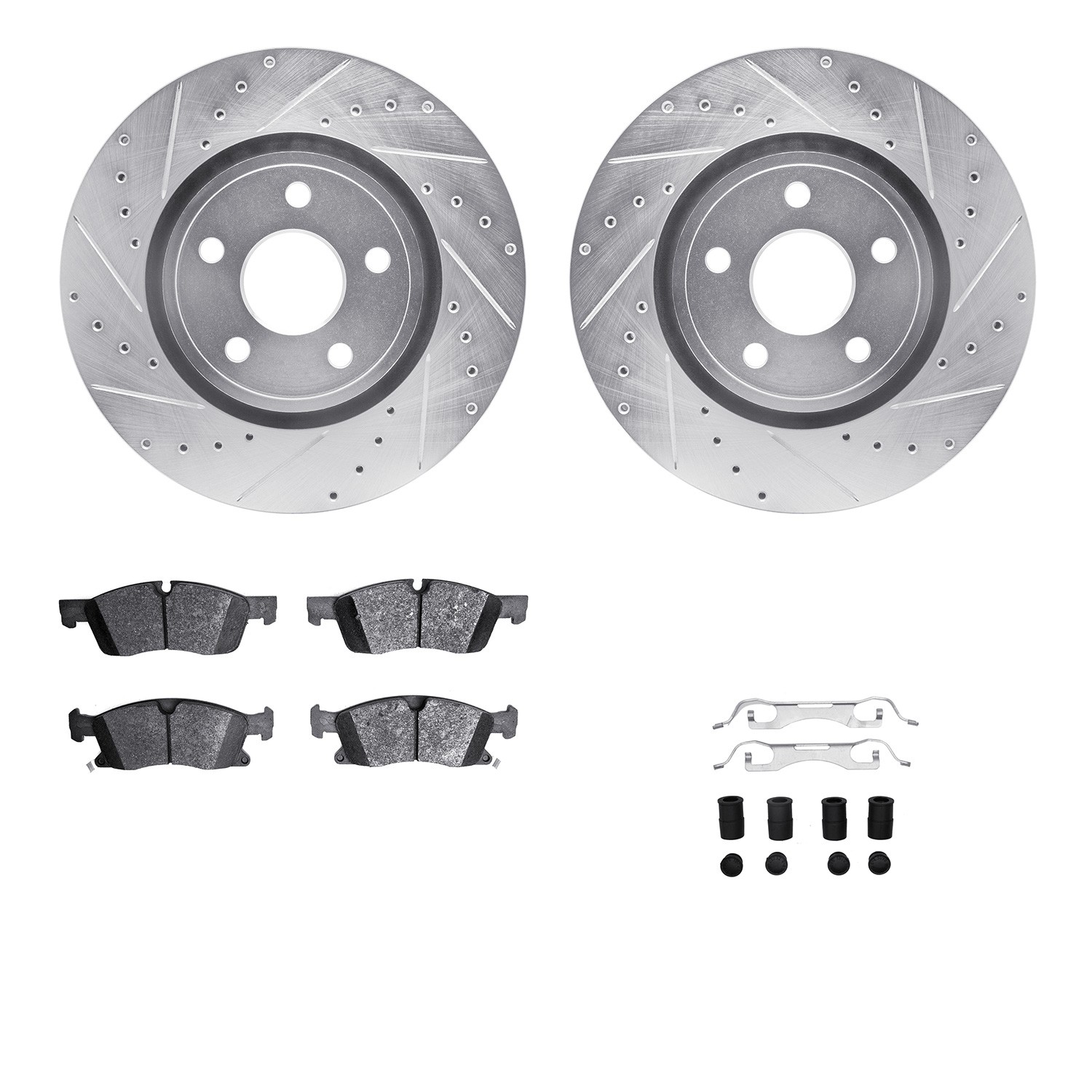 DFC Rotors-Drilled & Slotted-Silver w/ EURO 5000 Ceramic Brake Pads Incl Hdw