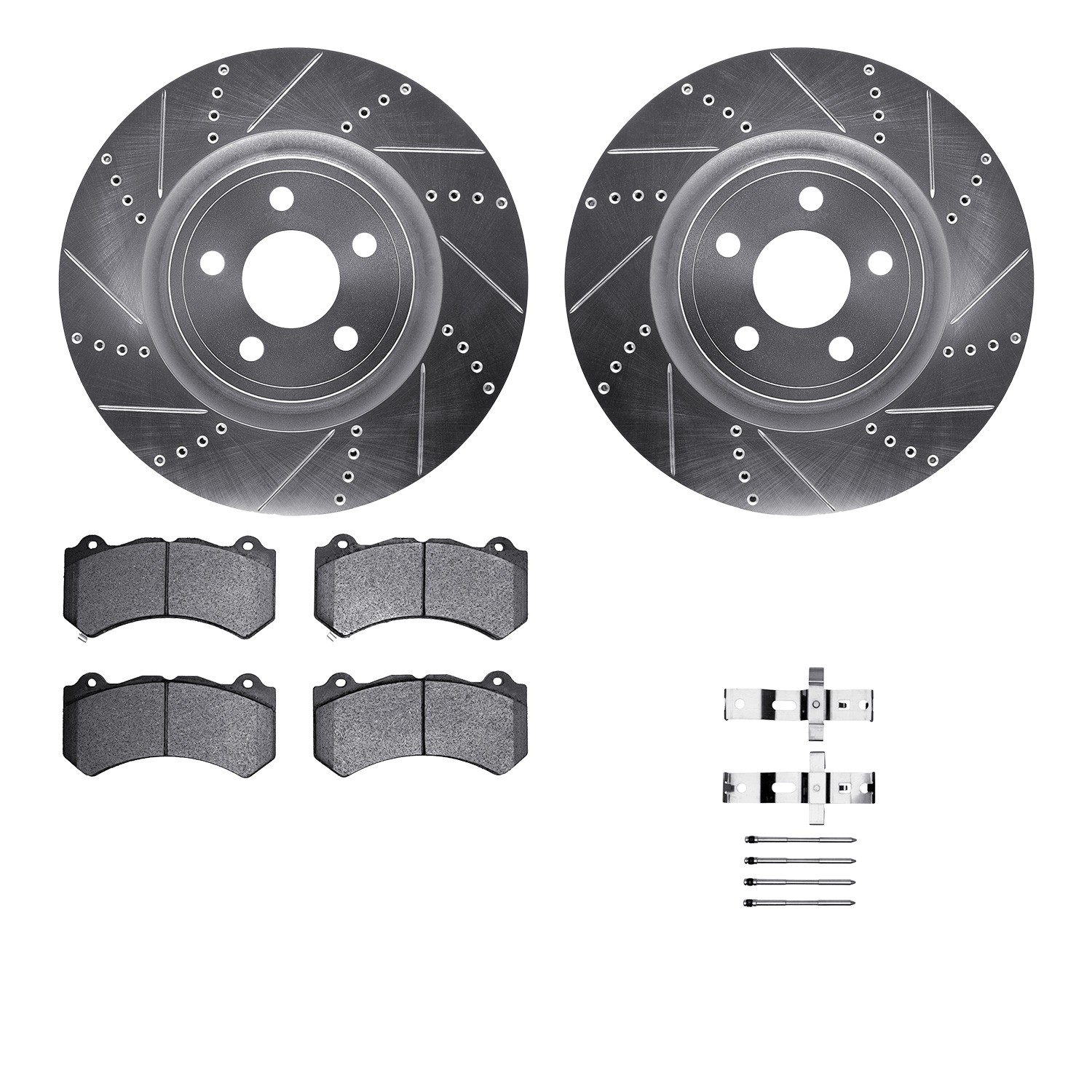 DFC Rotors-Drilled & Slotted-Silver w/ EURO 5000 Ceramic Brake Pads Incl Hdw