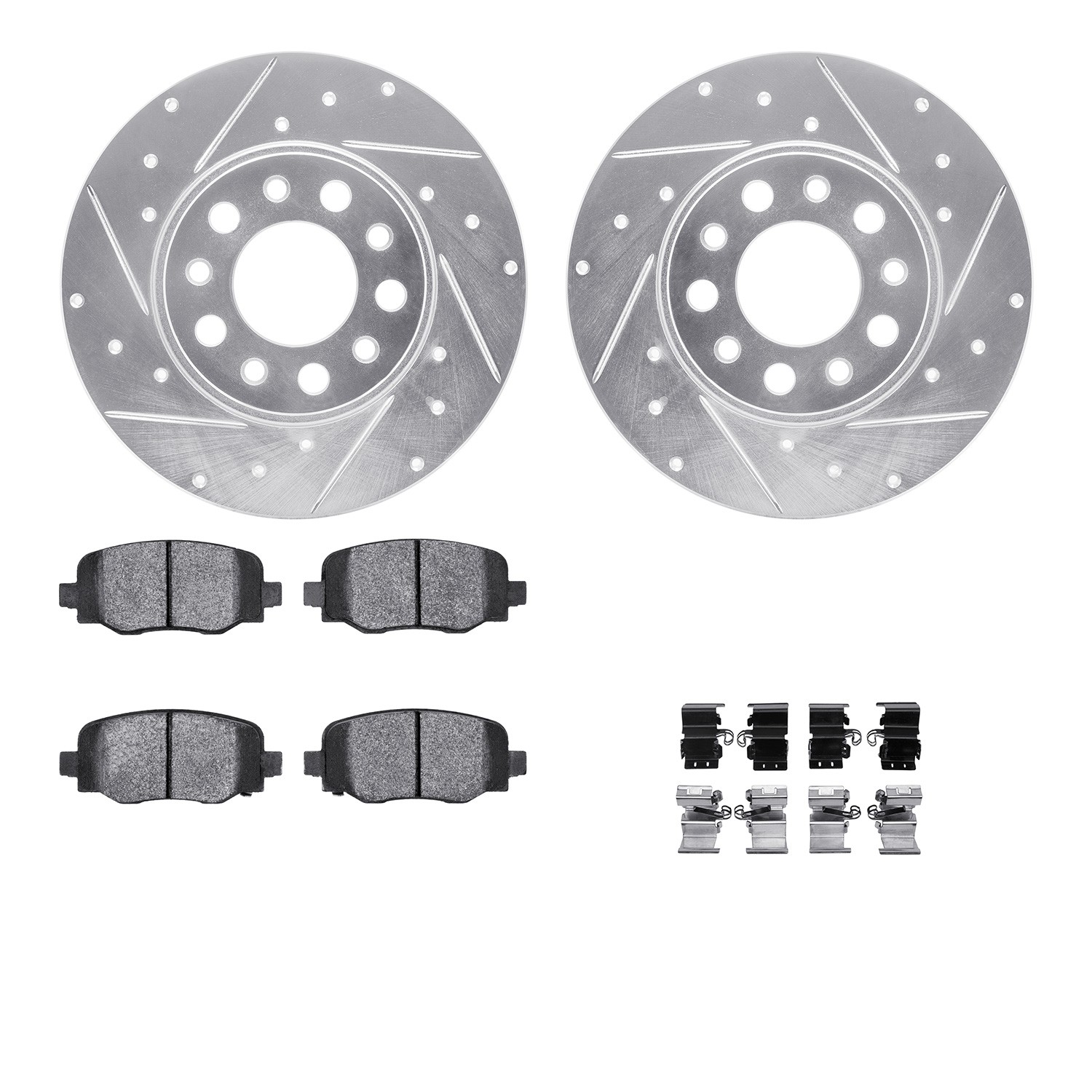 DFC Rotors-Drilled & Slotted-Silver w/ EURO 5000 Ceramic Brake Pads Incl Hdw