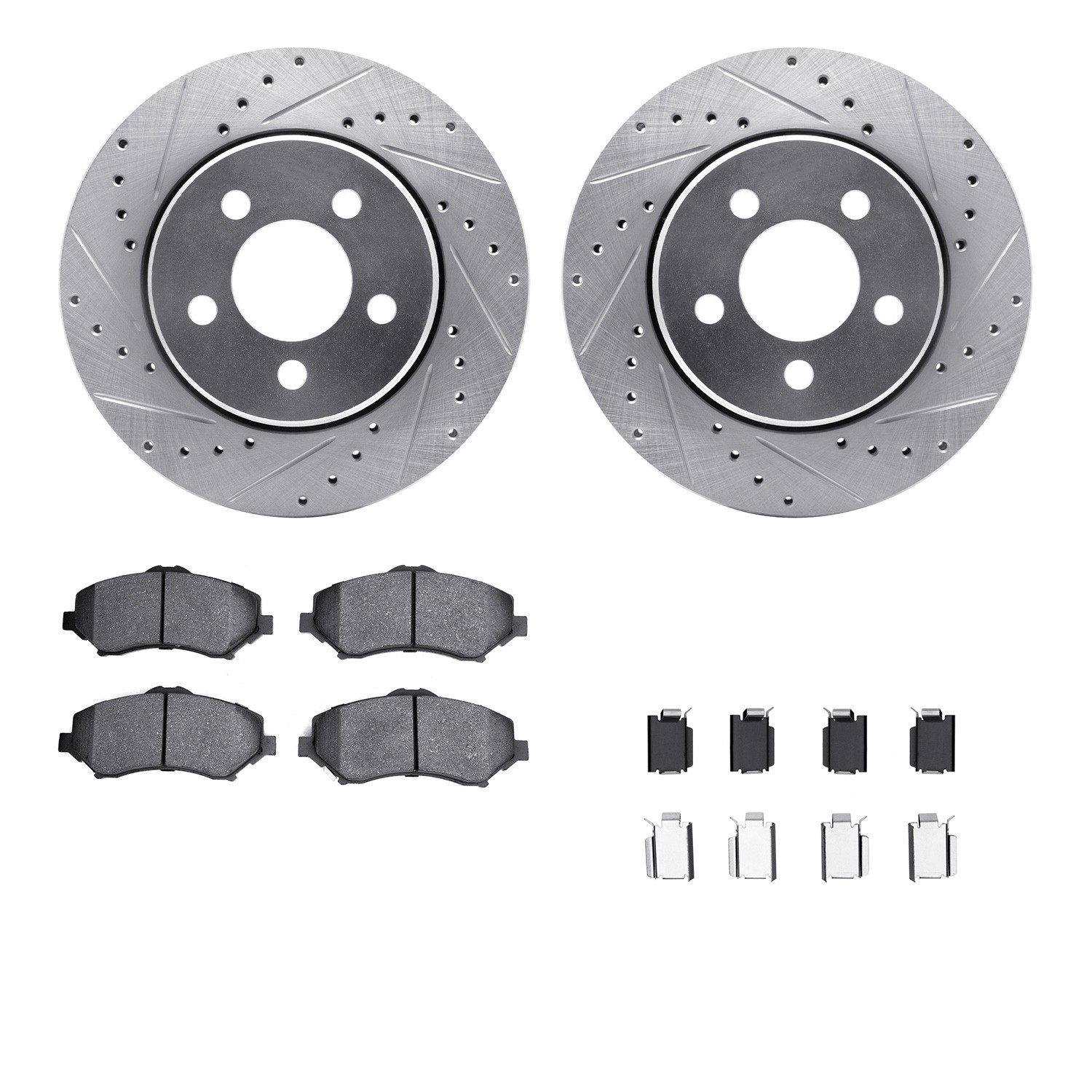 DFC Rotors-Drilled & Slotted-Silver w/ EURO 5000 Ceramic Brake Pads Incl Hdw