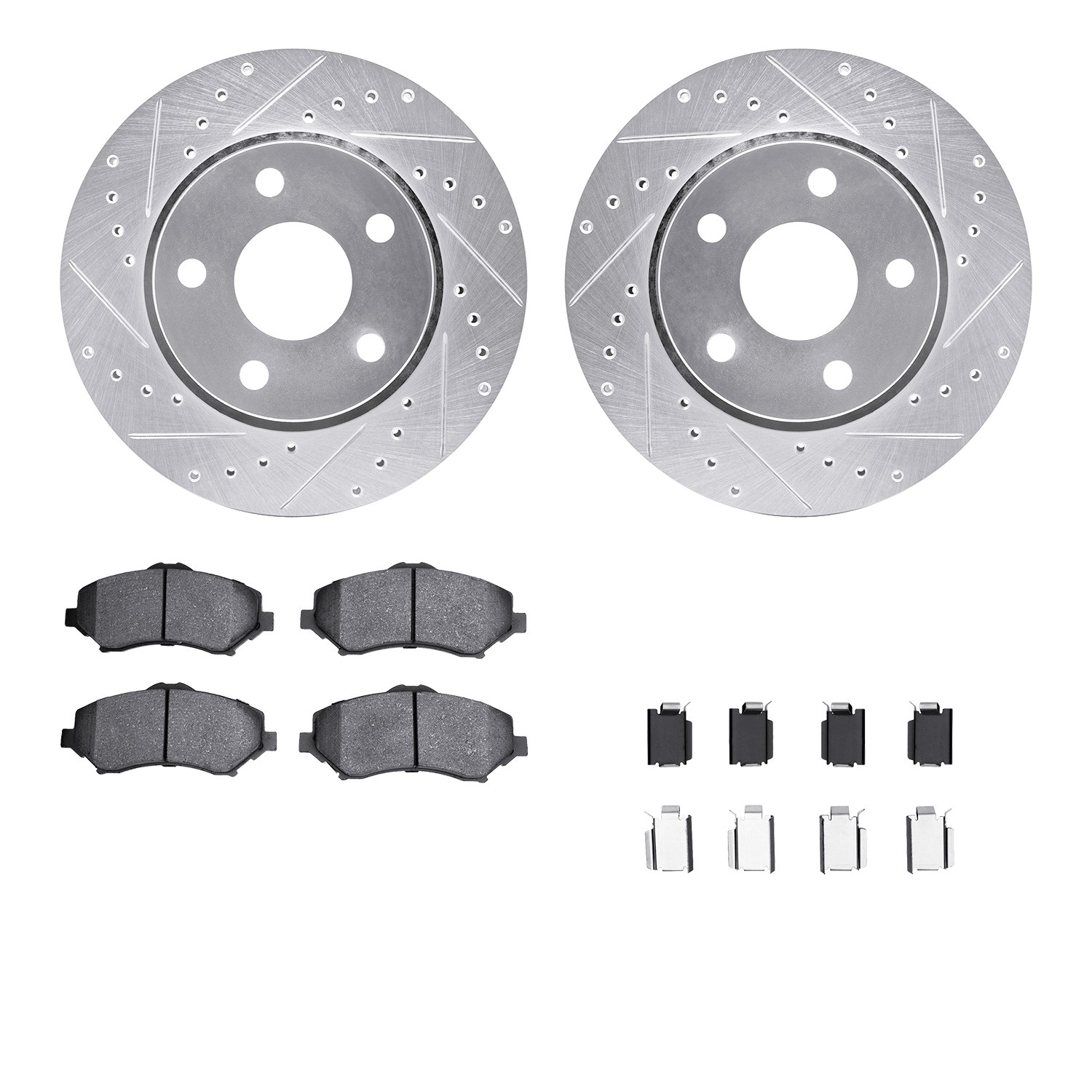 DFC Rotors-Drilled & Slotted-Silver w/ EURO 5000 Ceramic Brake Pads Incl Hdw