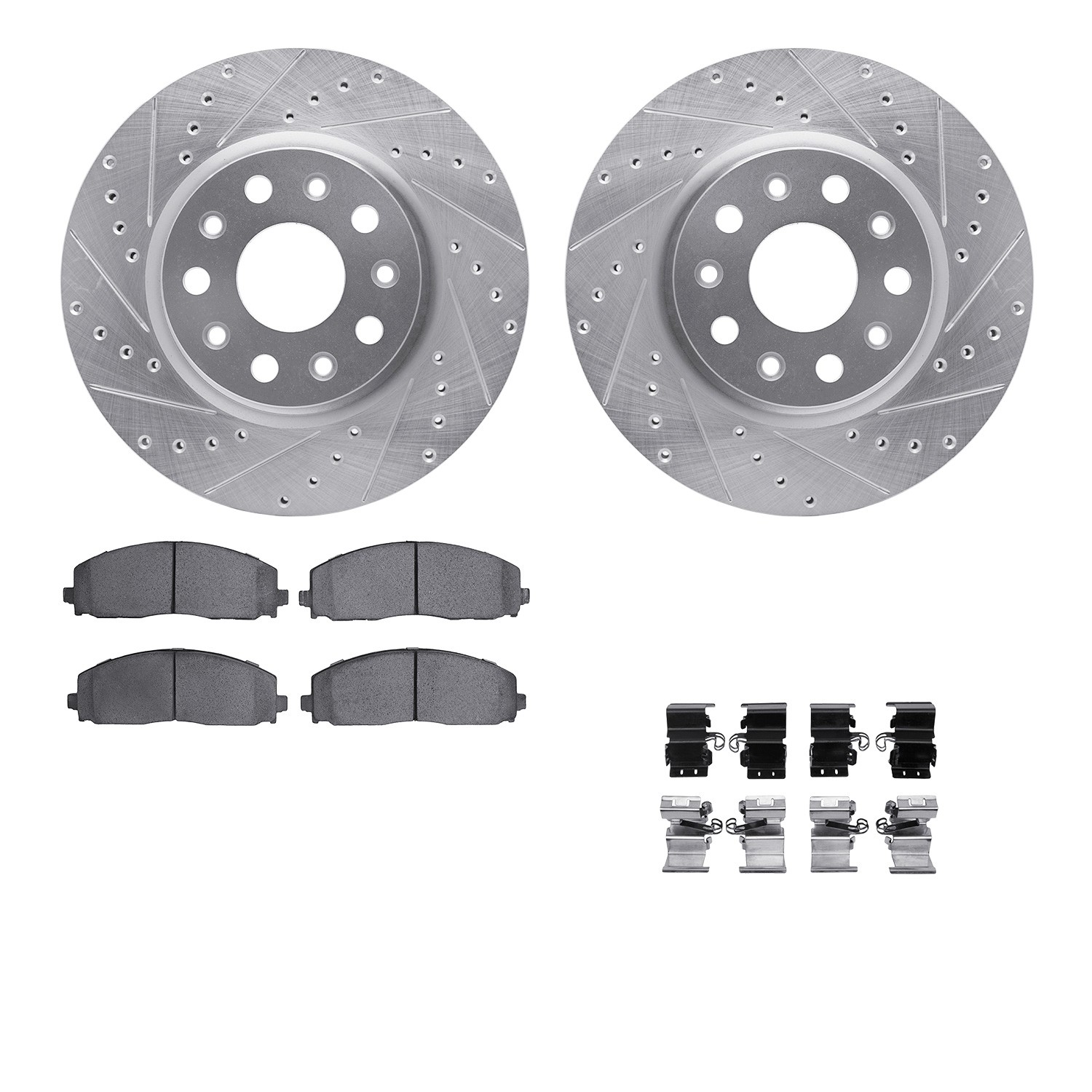 DFC Rotors-Drilled & Slotted-Silver w/ EURO 5000 Ceramic Brake Pads Incl Hdw