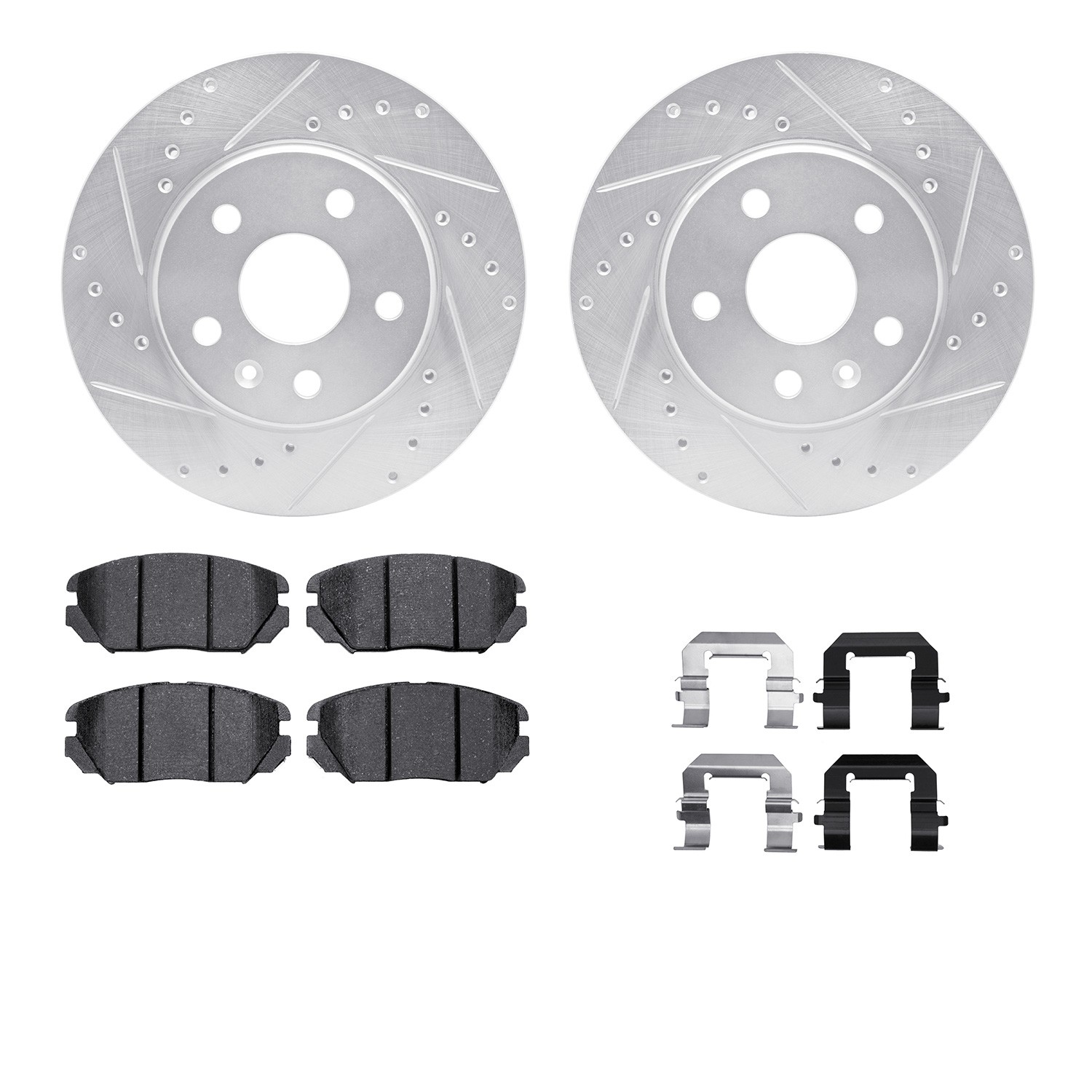 DFC Rotors-Drilled & Slotted-Silver w/ EURO 5000 Ceramic Brake Pads Incl Hdw