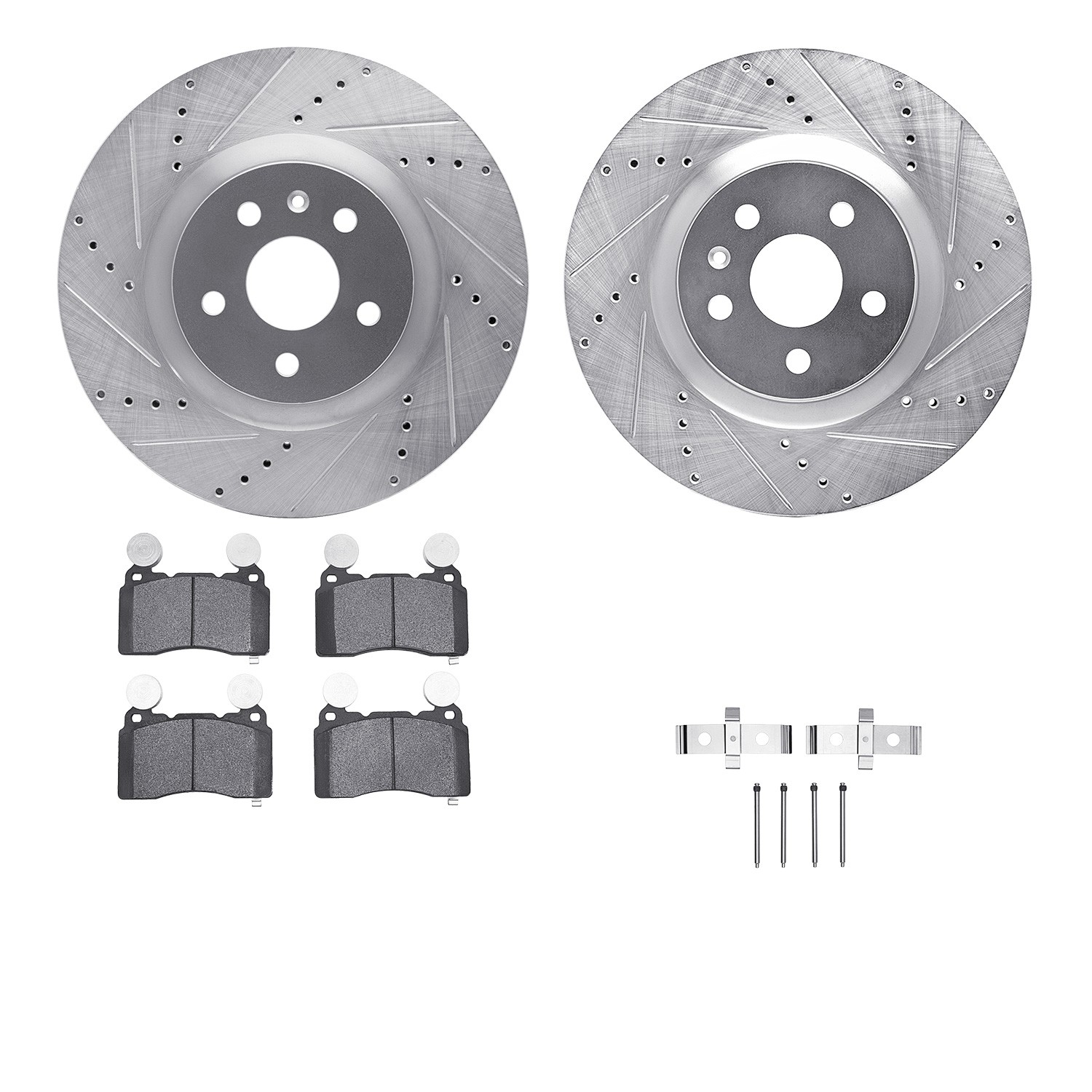 DFC Rotors-Drilled & Slotted-Silver w/ EURO 5000 Ceramic Brake Pads Incl Hdw