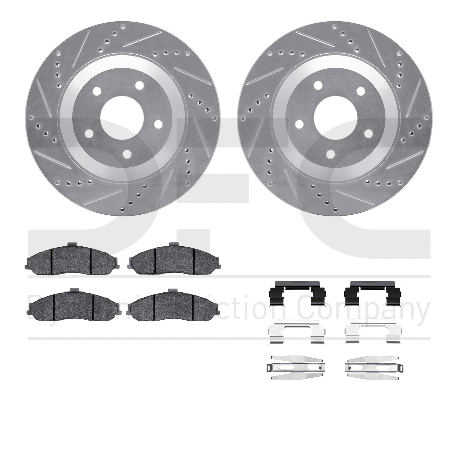 DFC Rotors-Drilled & Slotted-Silver w/ EURO 5000 Ceramic Brake Pads Incl Hdw