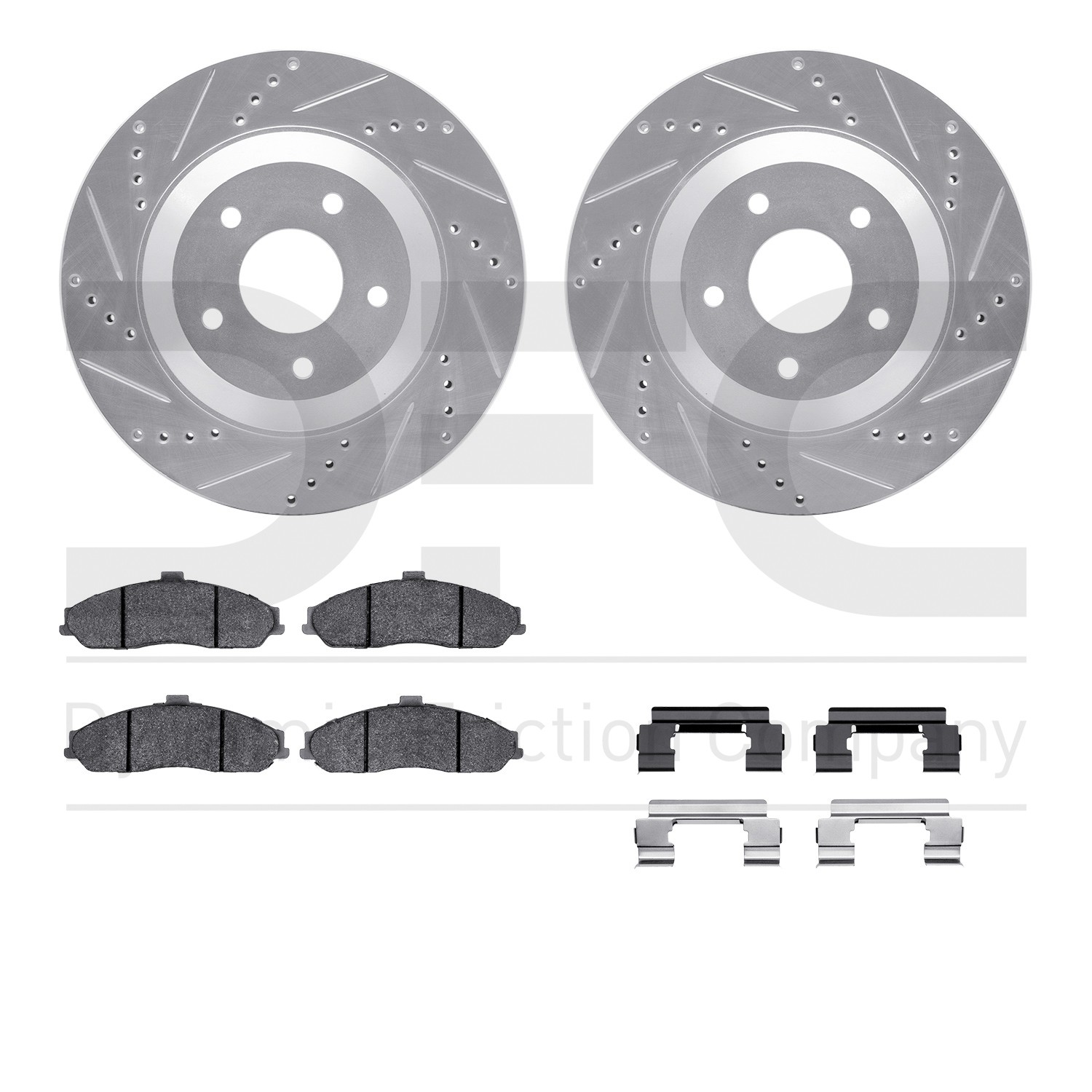 DFC Rotors-Drilled & Slotted-Silver w/ EURO 5000 Ceramic Brake Pads Incl Hdw