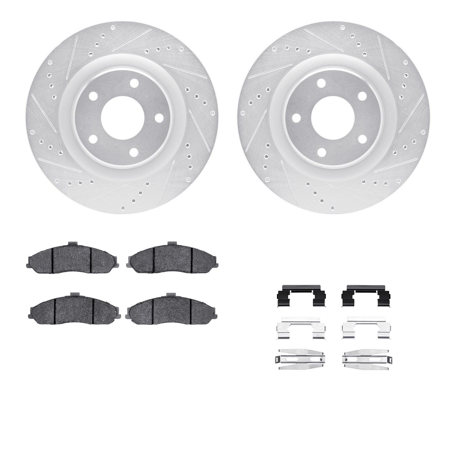 DFC Rotors-Drilled & Slotted-Silver w/ EURO 5000 Ceramic Brake Pads Incl Hdw
