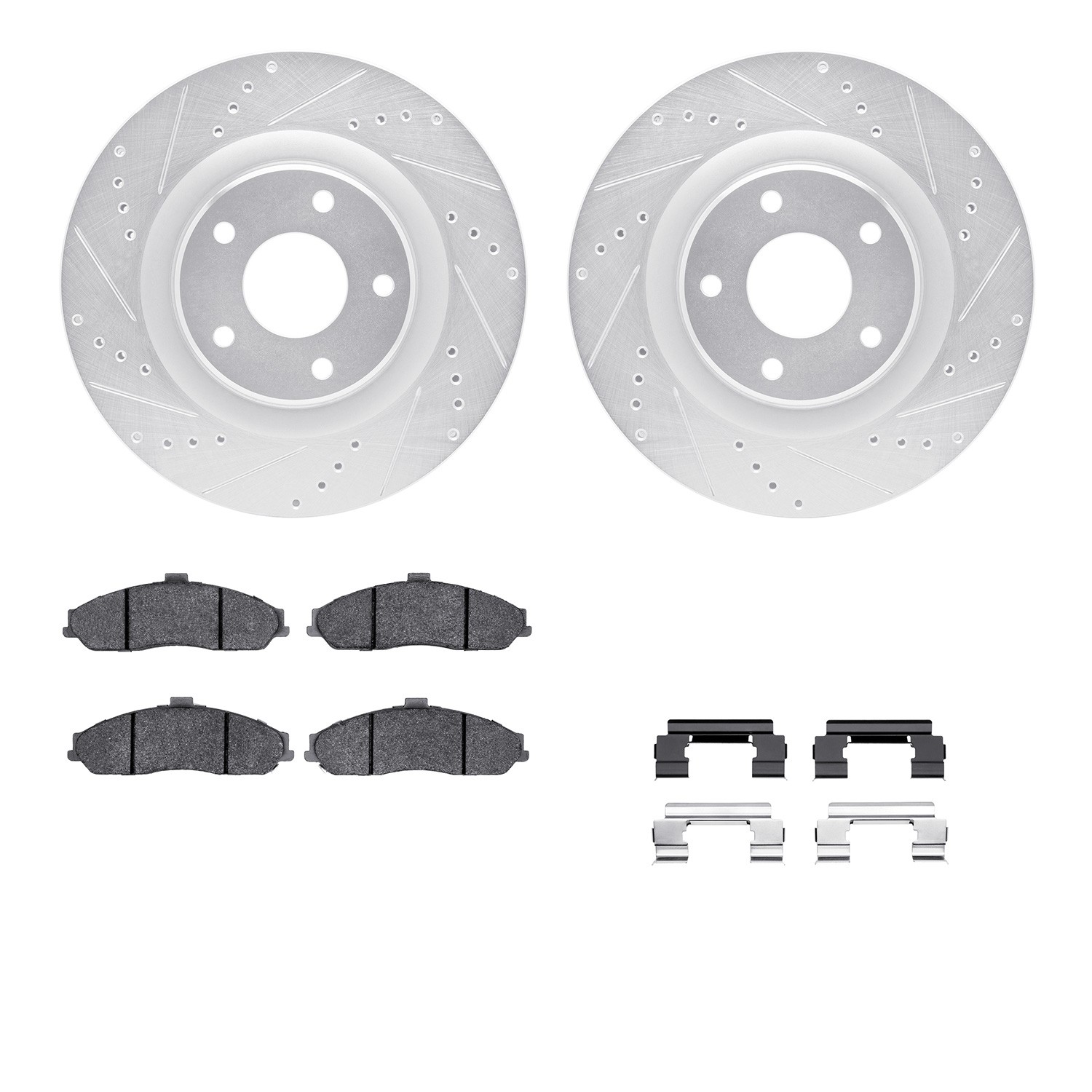 DFC Rotors-Drilled & Slotted-Silver w/ EURO 5000 Ceramic Brake Pads Incl Hdw