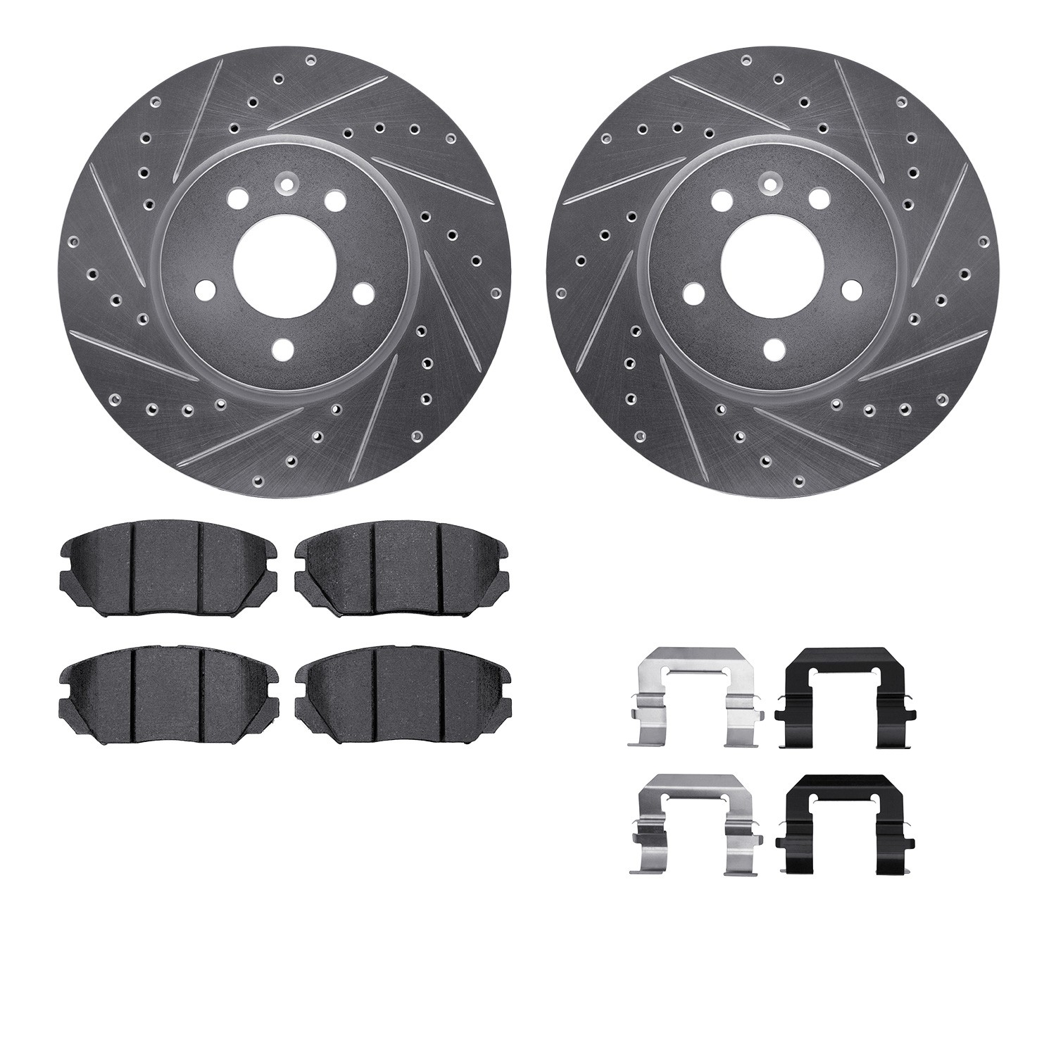 DFC Rotors-Drilled & Slotted-Silver w/ EURO 5000 Ceramic Brake Pads Incl Hdw