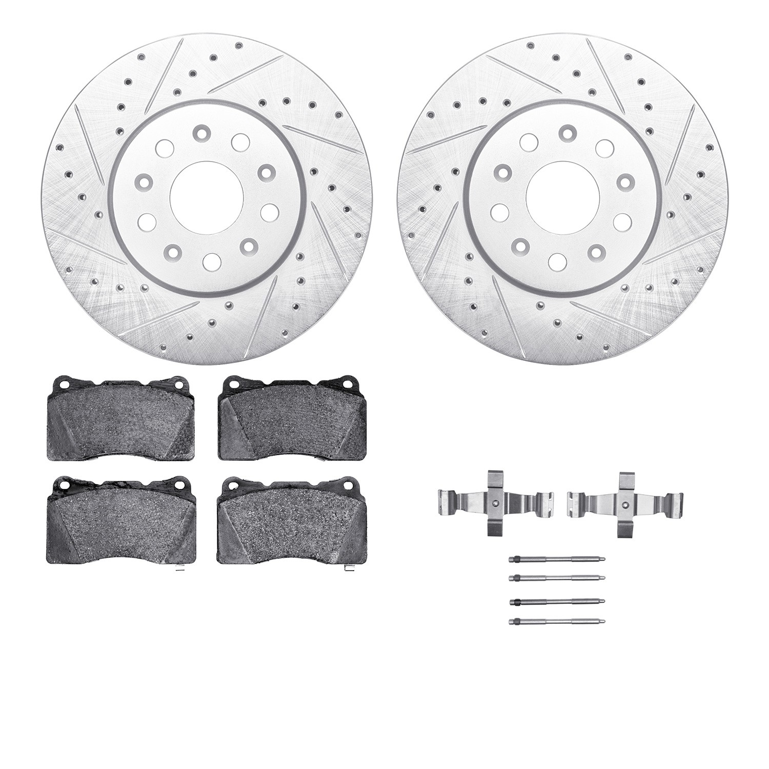 DFC Rotors-Drilled & Slotted-Silver w/ EURO 5000 Ceramic Brake Pads Incl Hdw