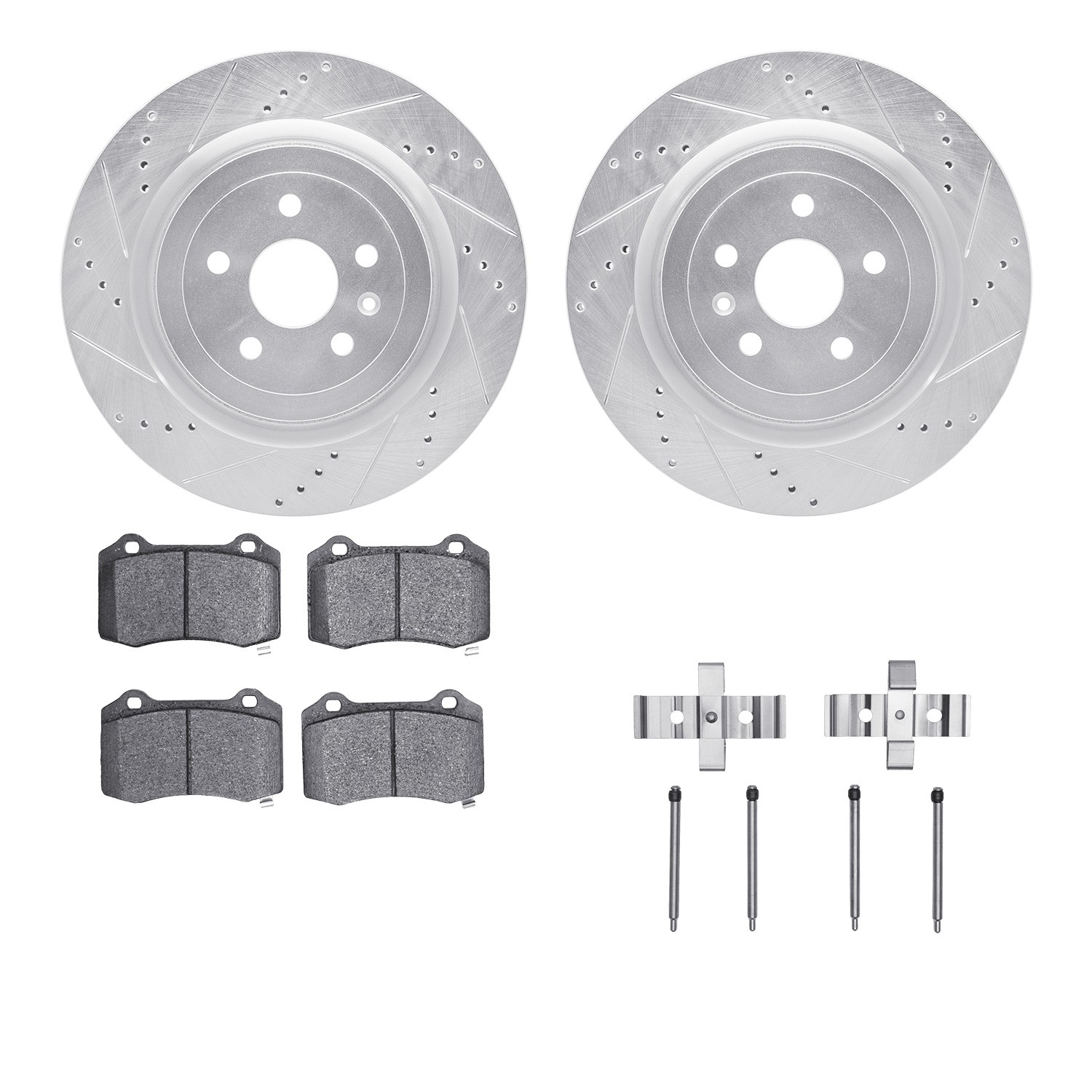 DFC Rotors-Drilled & Slotted-Silver w/ EURO 5000 Ceramic Brake Pads Incl Hdw