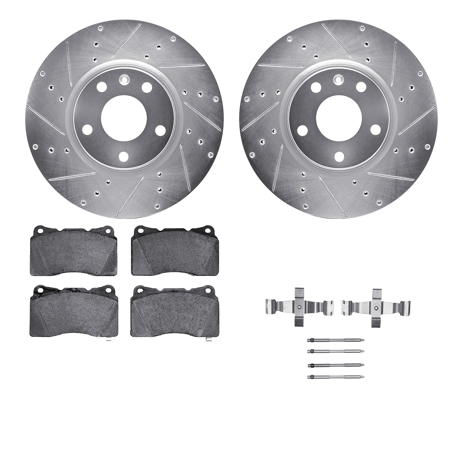 DFC Rotors-Drilled & Slotted-Silver w/ EURO 5000 Ceramic Brake Pads Incl Hdw