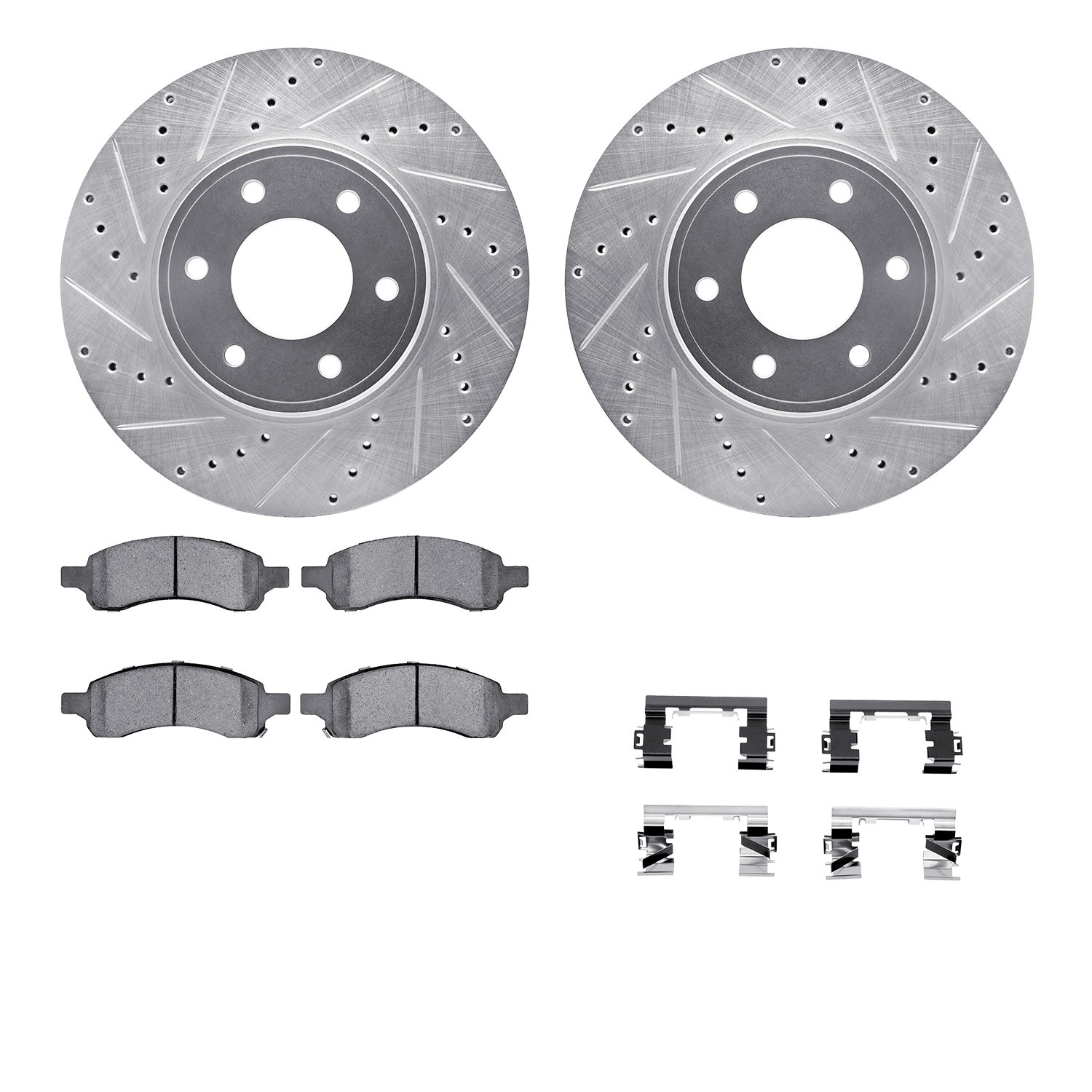 DFC Rotors-Drilled & Slotted-Silver w/ EURO 5000 Ceramic Brake Pads Incl Hdw