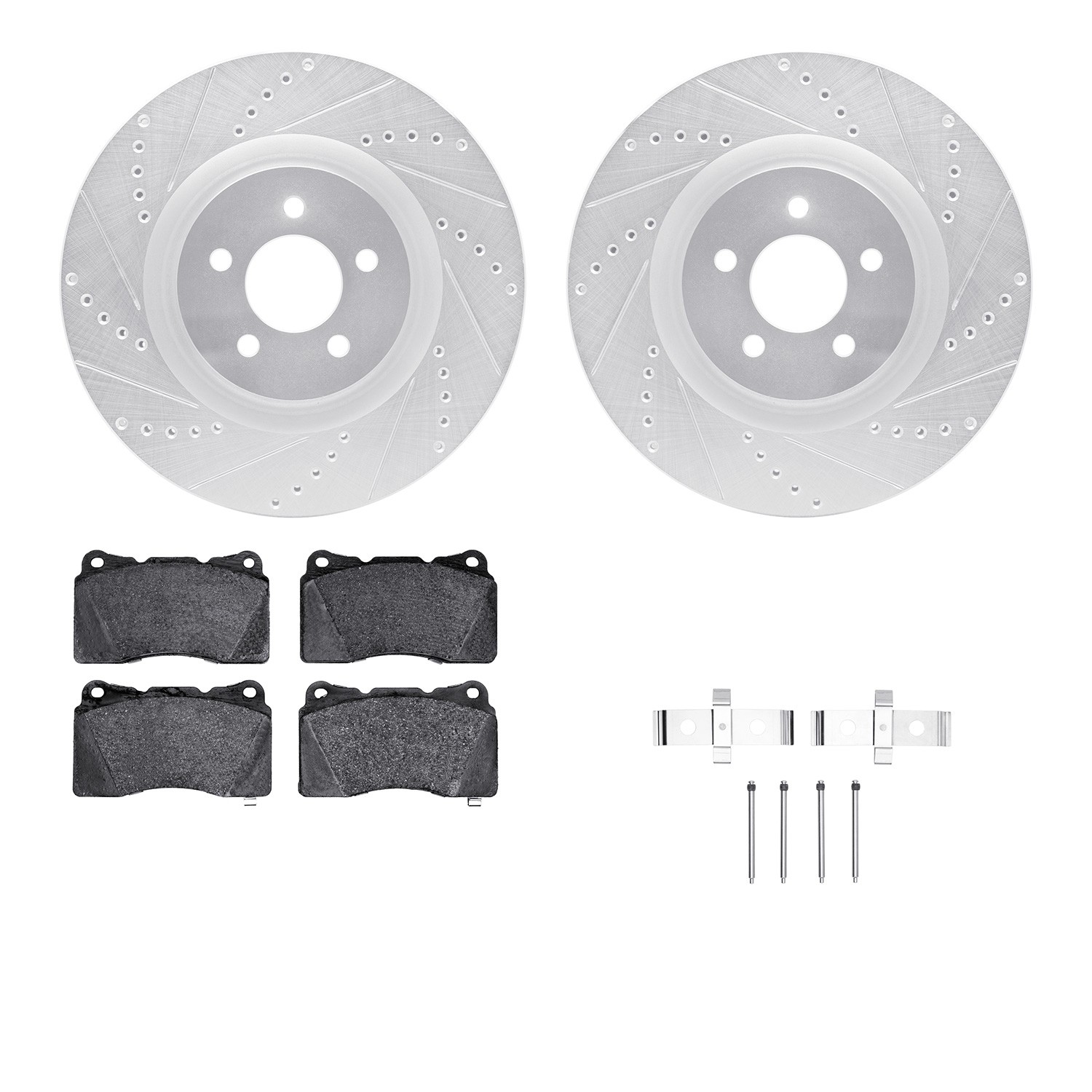DFC Rotors-Drilled & Slotted-Silver w/ EURO 5000 Ceramic Brake Pads Incl Hdw