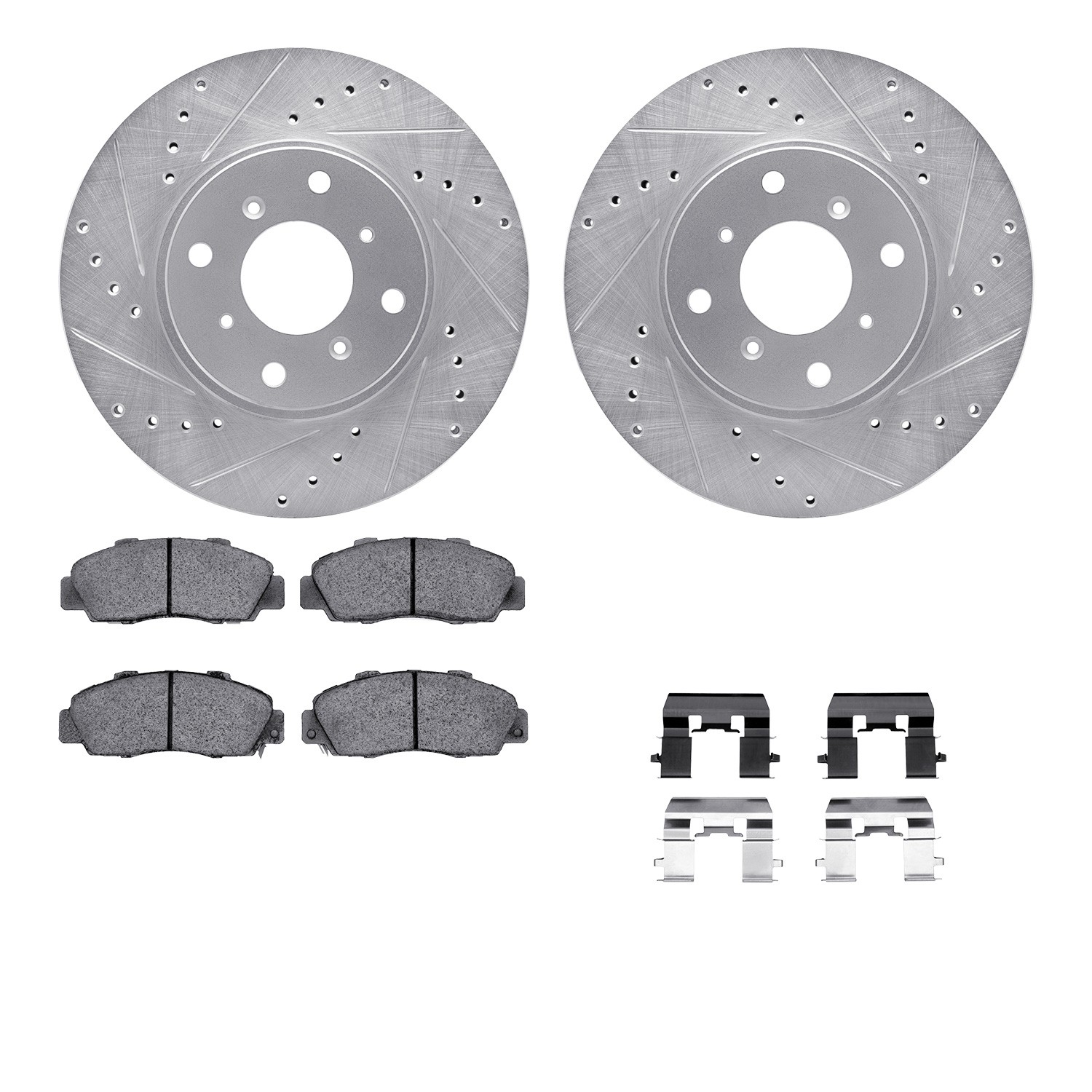 DFC Rotors-Drilled & Slotted-Silver w/ EURO 5000 Ceramic Brake Pads Incl Hdw