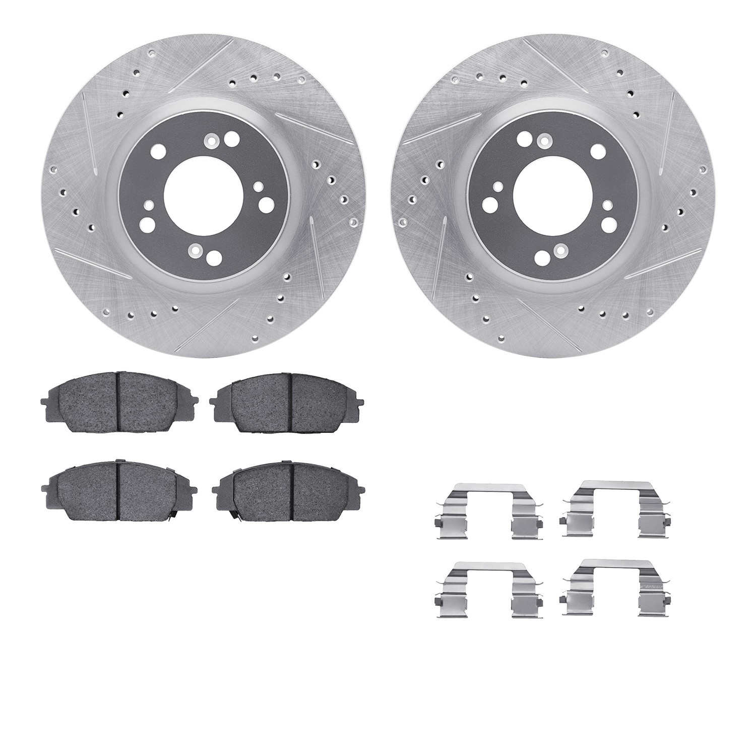 DFC Rotors-Drilled & Slotted-Silver w/ EURO 5000 Ceramic Brake Pads Incl Hdw