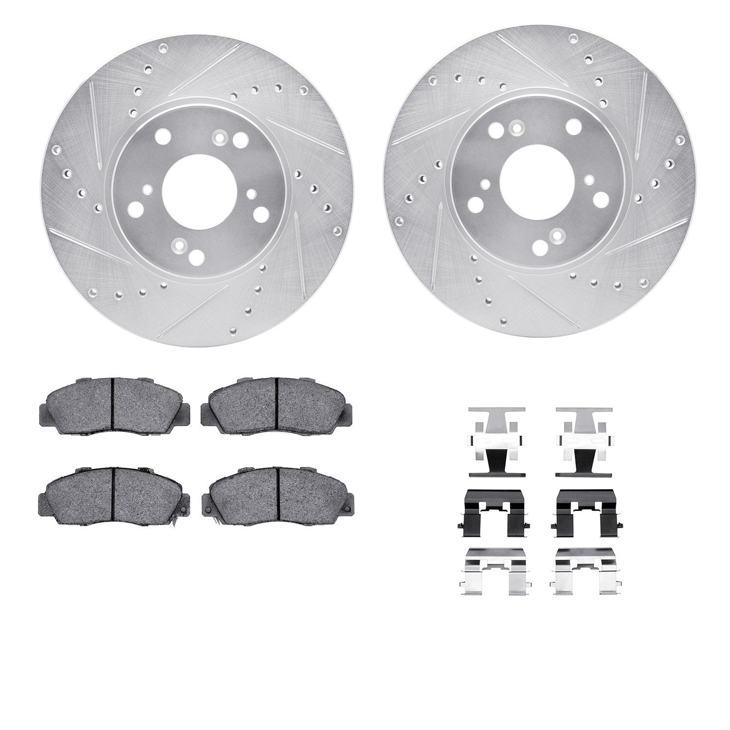 DFC Rotors-Drilled & Slotted-Silver w/ EURO 5000 Ceramic Brake Pads Incl Hdw