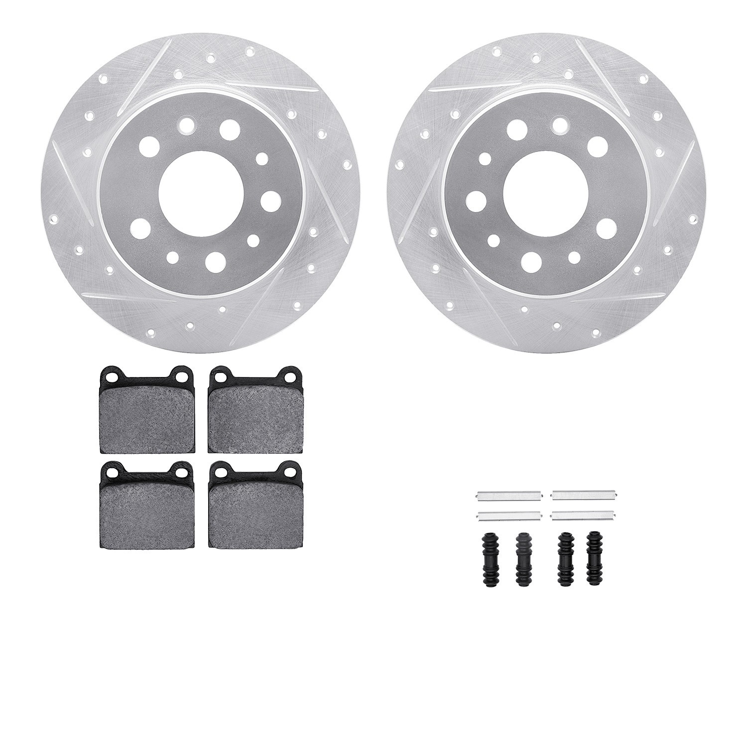 DFC Rotors-Drilled & Slotted-Silver w/ EURO 5000 Ceramic Brake Pads Incl Hdw
