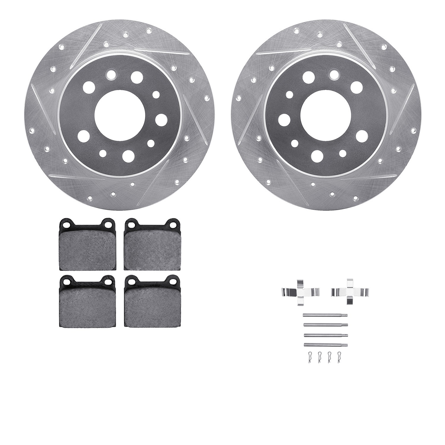 DFC Rotors-Drilled & Slotted-Silver w/ EURO 5000 Ceramic Brake Pads Incl Hdw