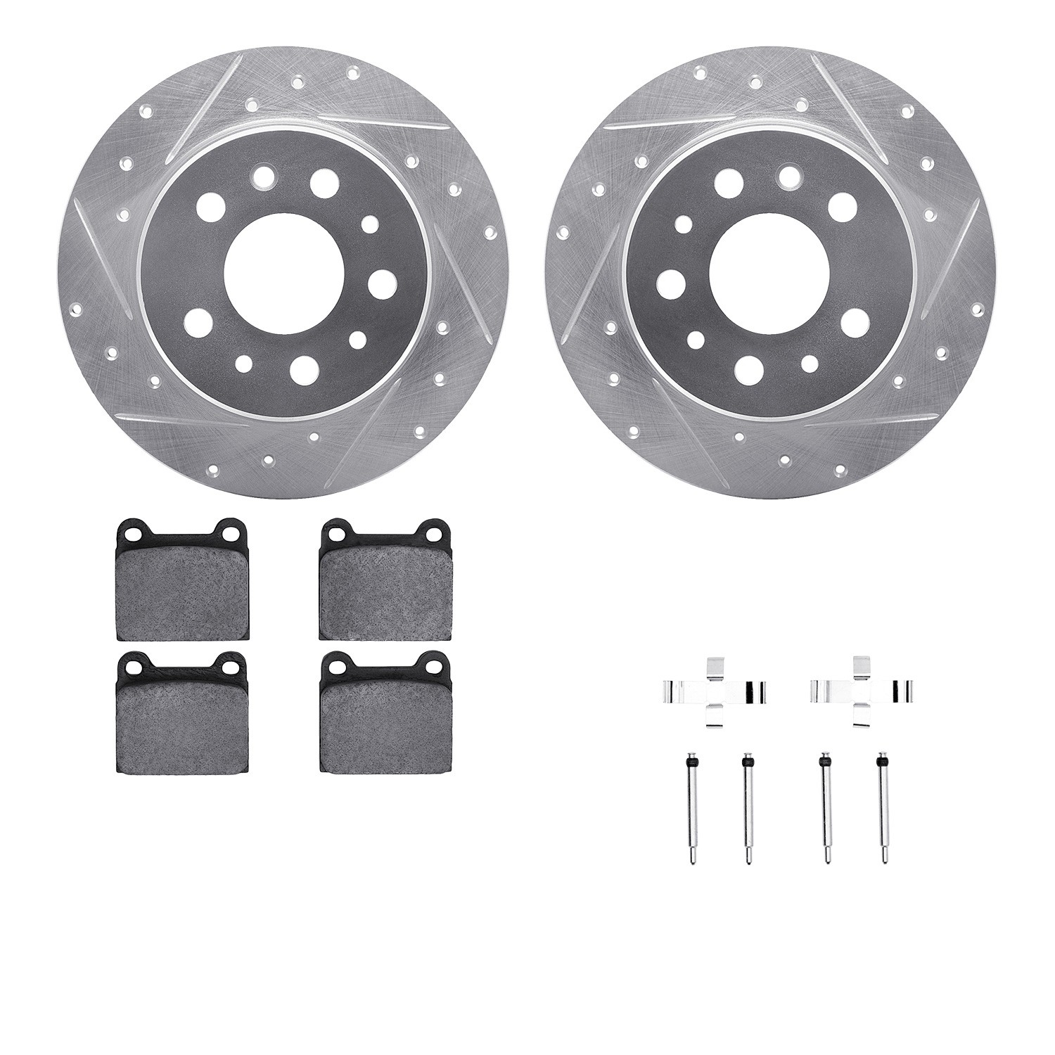 DFC Rotors-Drilled & Slotted-Silver w/ EURO 5000 Ceramic Brake Pads Incl Hdw