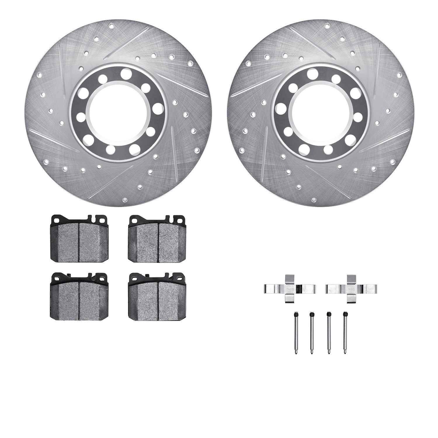 DFC Rotors-Drilled & Slotted-Silver w/ EURO 5000 Ceramic Brake Pads Incl Hdw