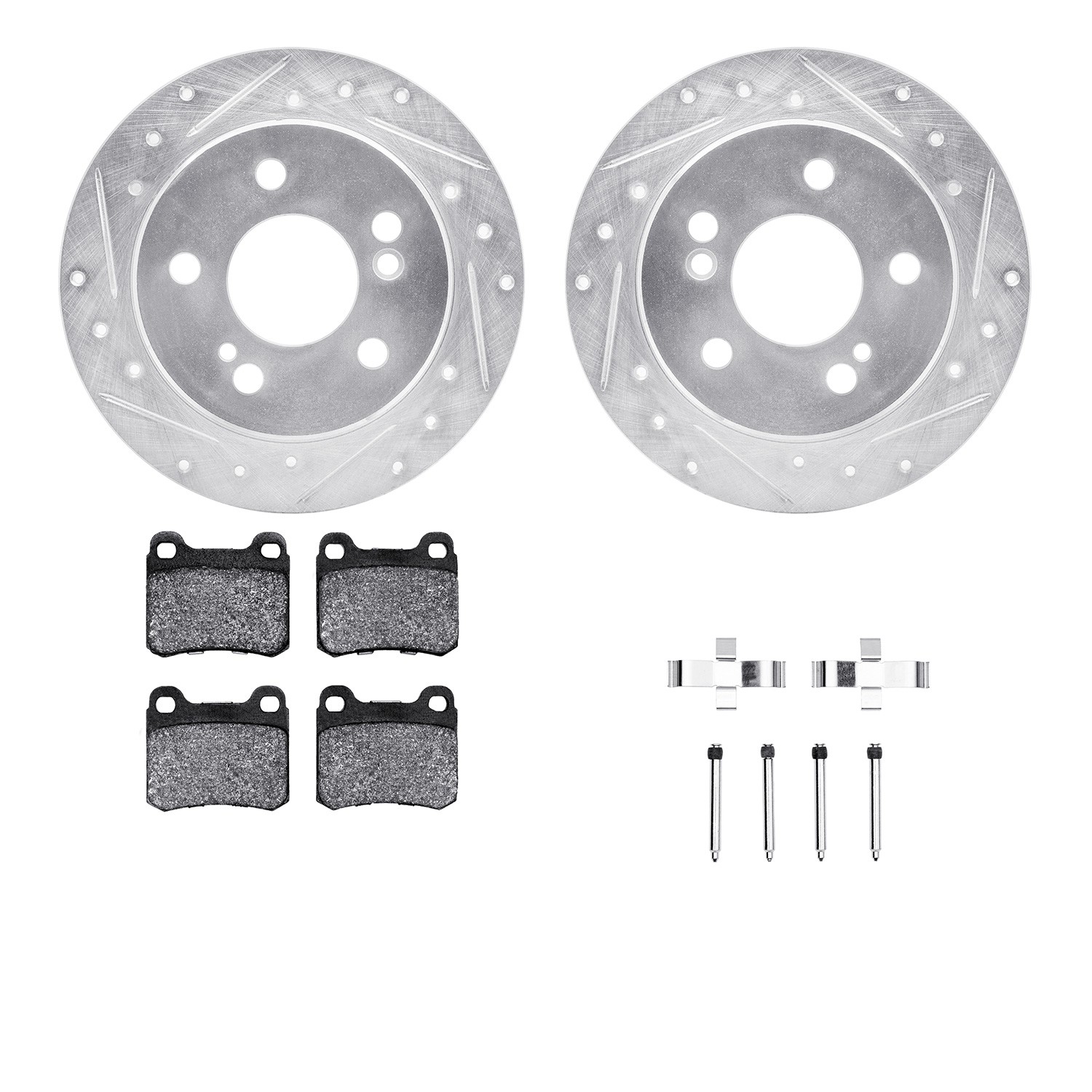 DFC Rotors-Drilled & Slotted-Silver w/ EURO 5000 Ceramic Brake Pads Incl Hdw