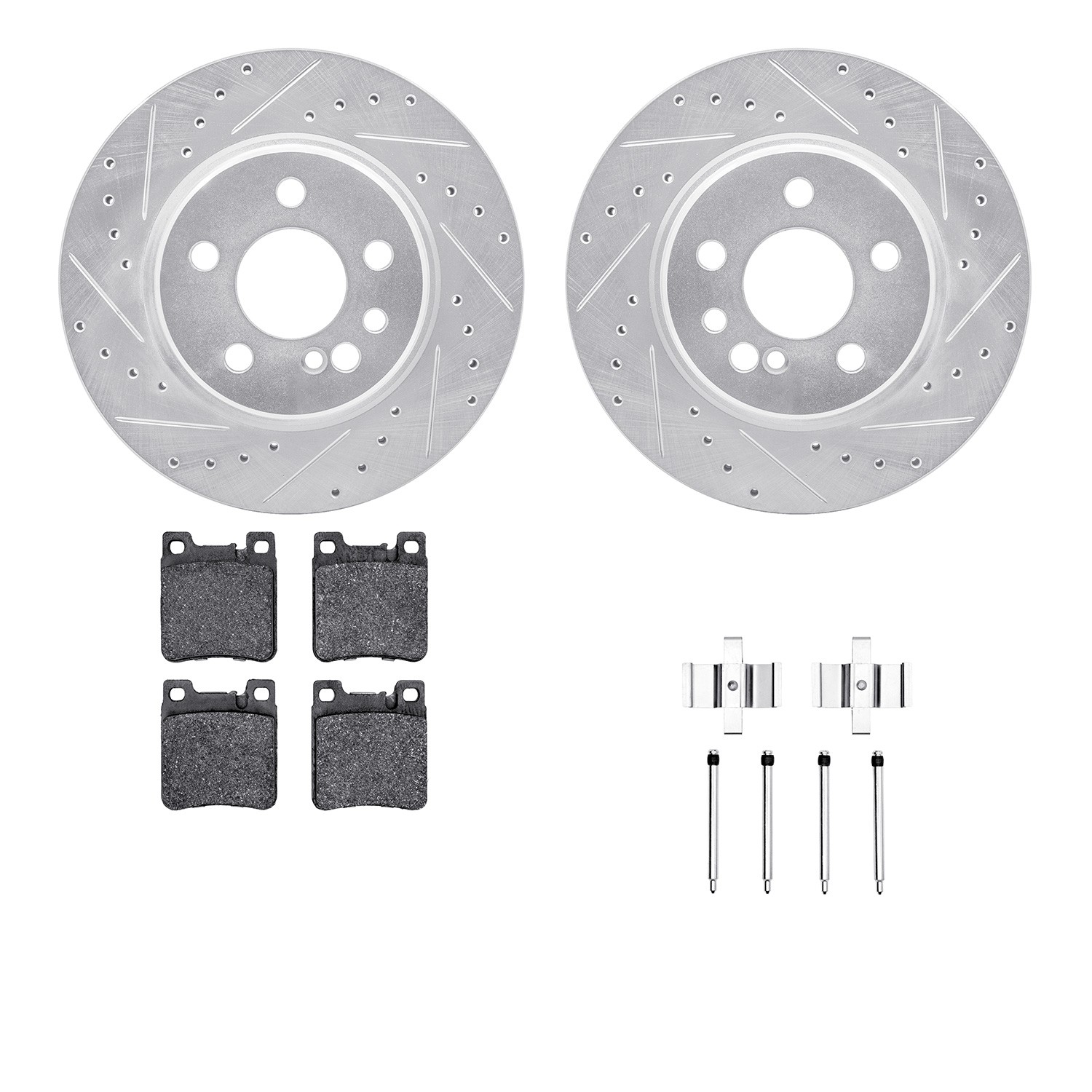 DFC Rotors-Drilled & Slotted-Silver w/ EURO 5000 Ceramic Brake Pads Incl Hdw