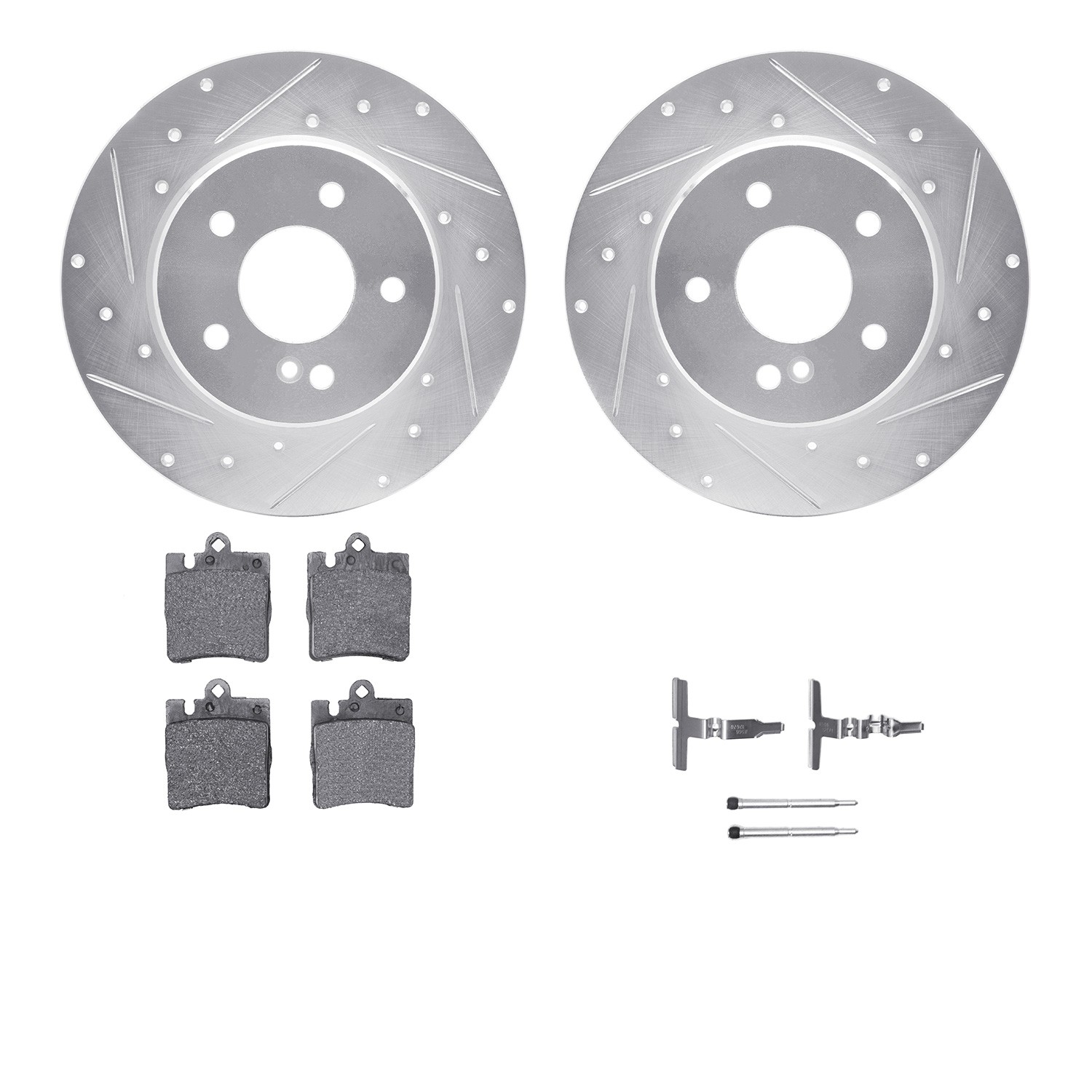 DFC Rotors-Drilled & Slotted-Silver w/ EURO 5000 Ceramic Brake Pads Incl Hdw