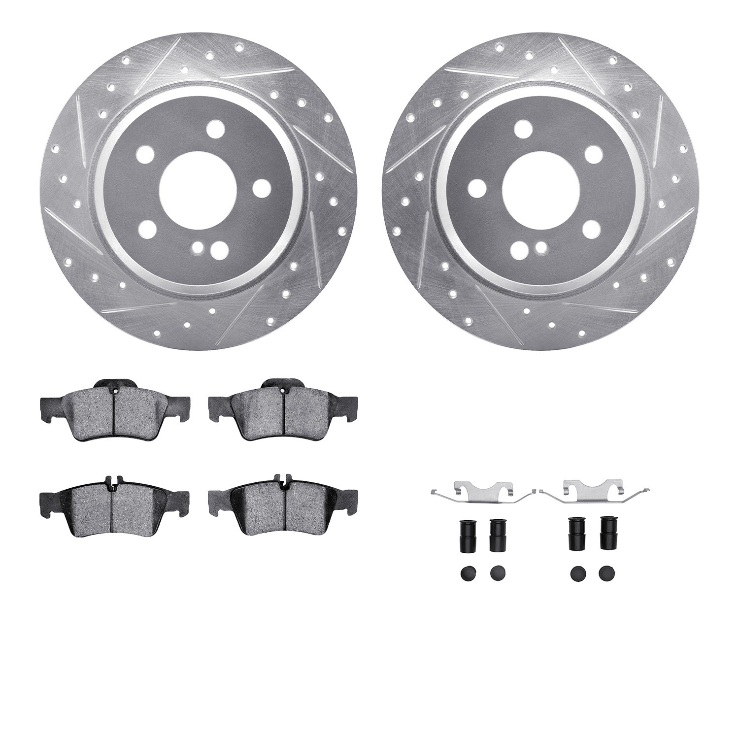DFC Rotors-Drilled & Slotted-Silver w/ EURO 5000 Ceramic Brake Pads Incl Hdw