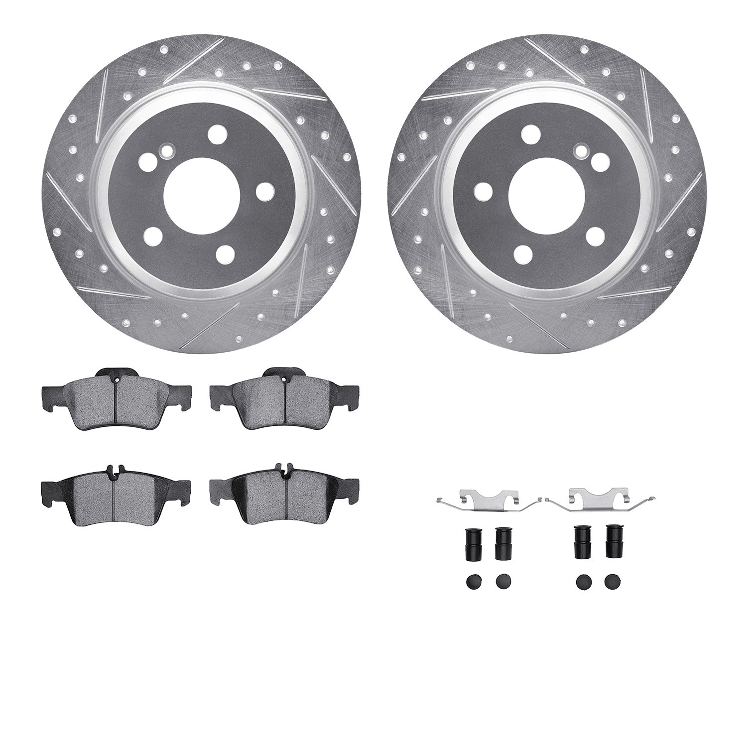 DFC Rotors-Drilled & Slotted-Silver w/ EURO 5000 Ceramic Brake Pads Incl Hdw