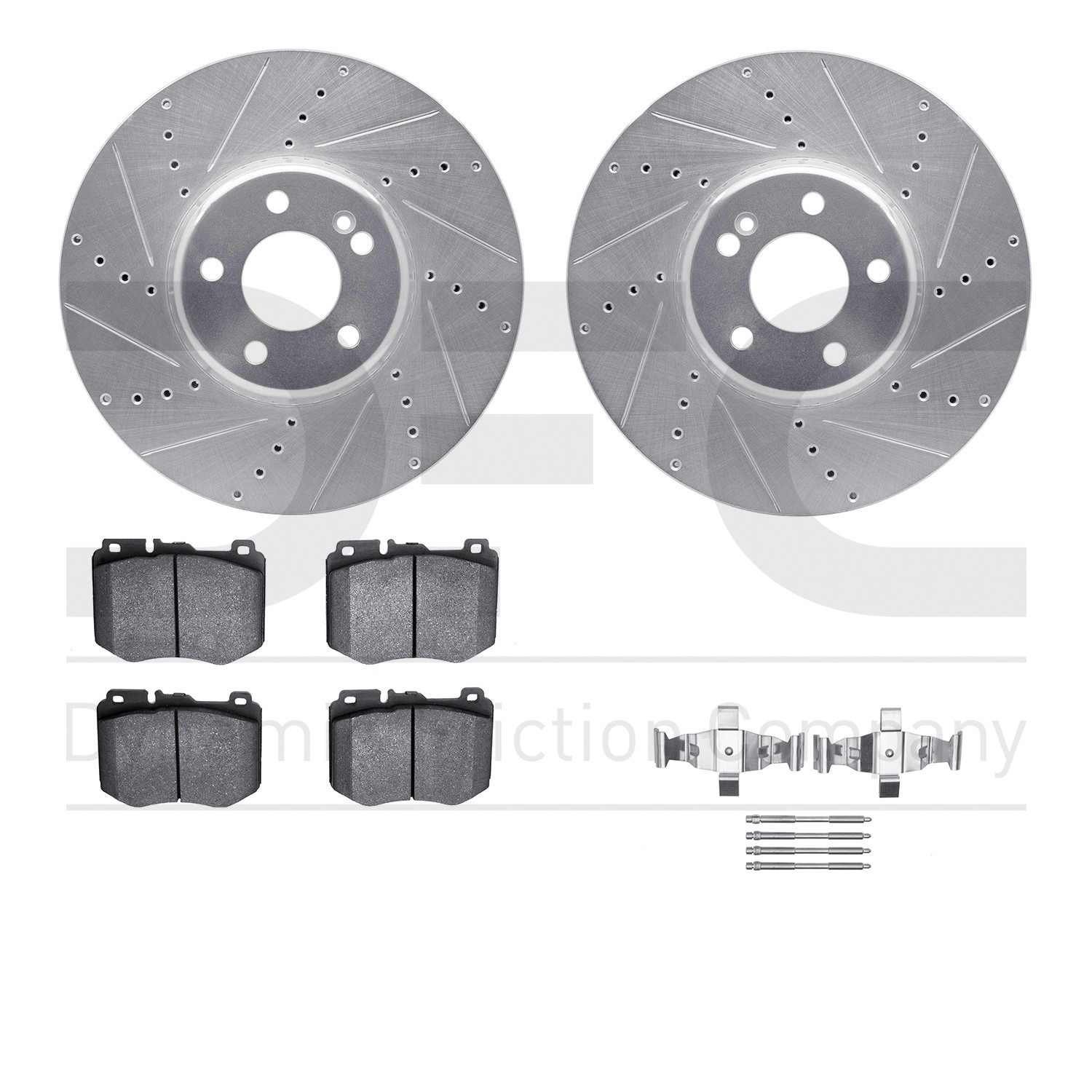 DFC Rotors-Drilled & Slotted-Silver w/ EURO 5000 Ceramic Brake Pads Incl Hdw
