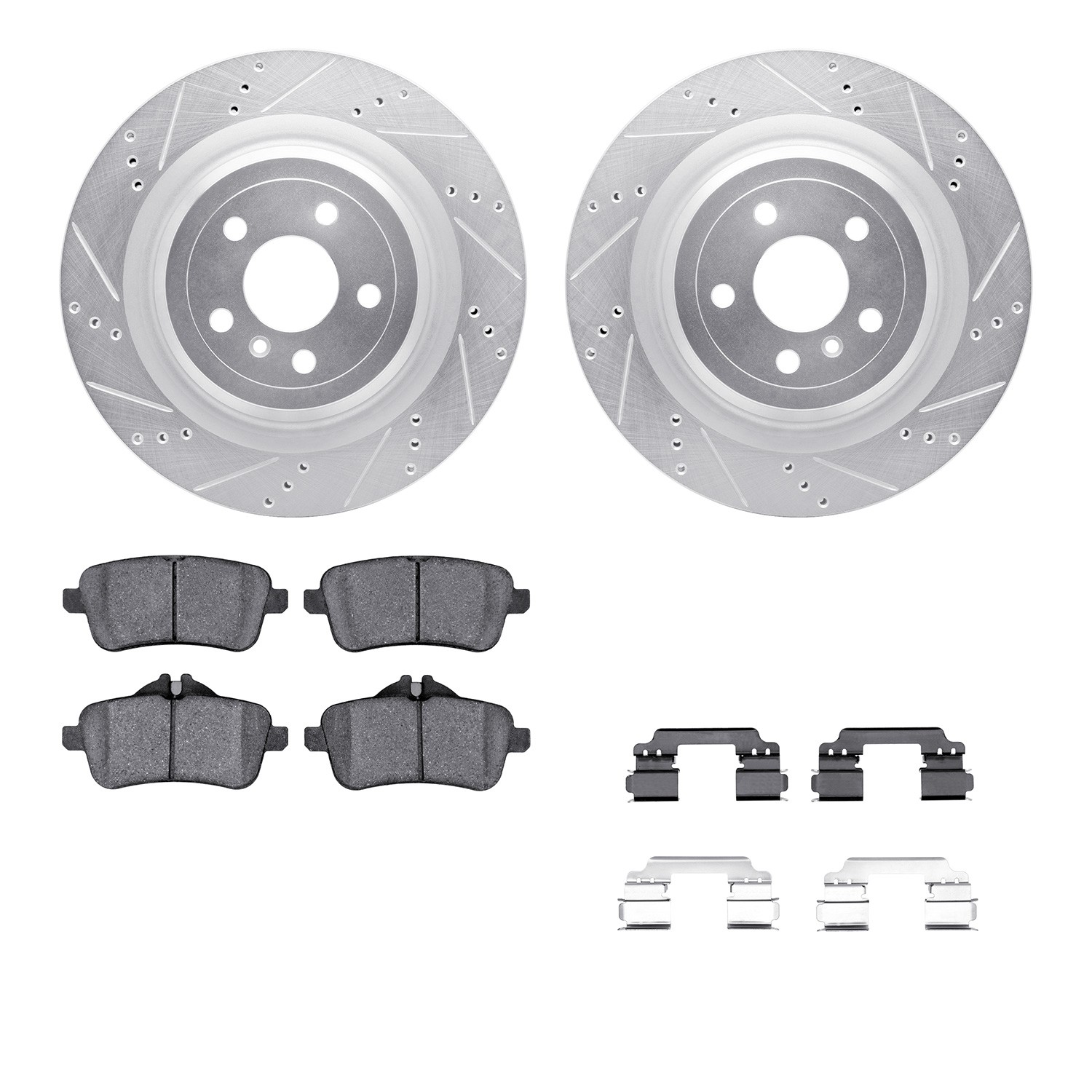 DFC Rotors-Drilled & Slotted-Silver w/ EURO 5000 Ceramic Brake Pads Incl Hdw