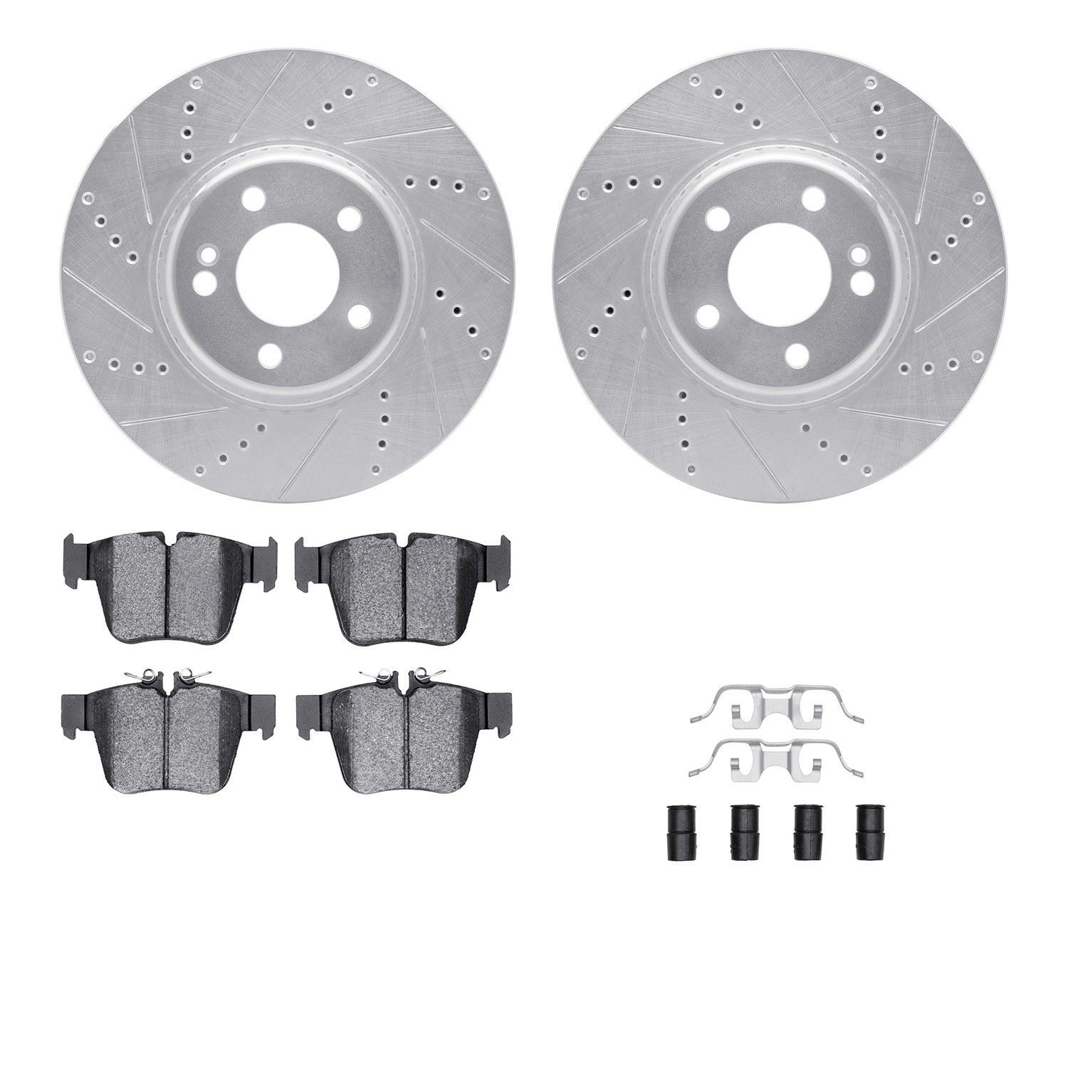 DFC Rotors-Drilled & Slotted-Silver w/ EURO 5000 Ceramic Brake Pads Incl Hdw