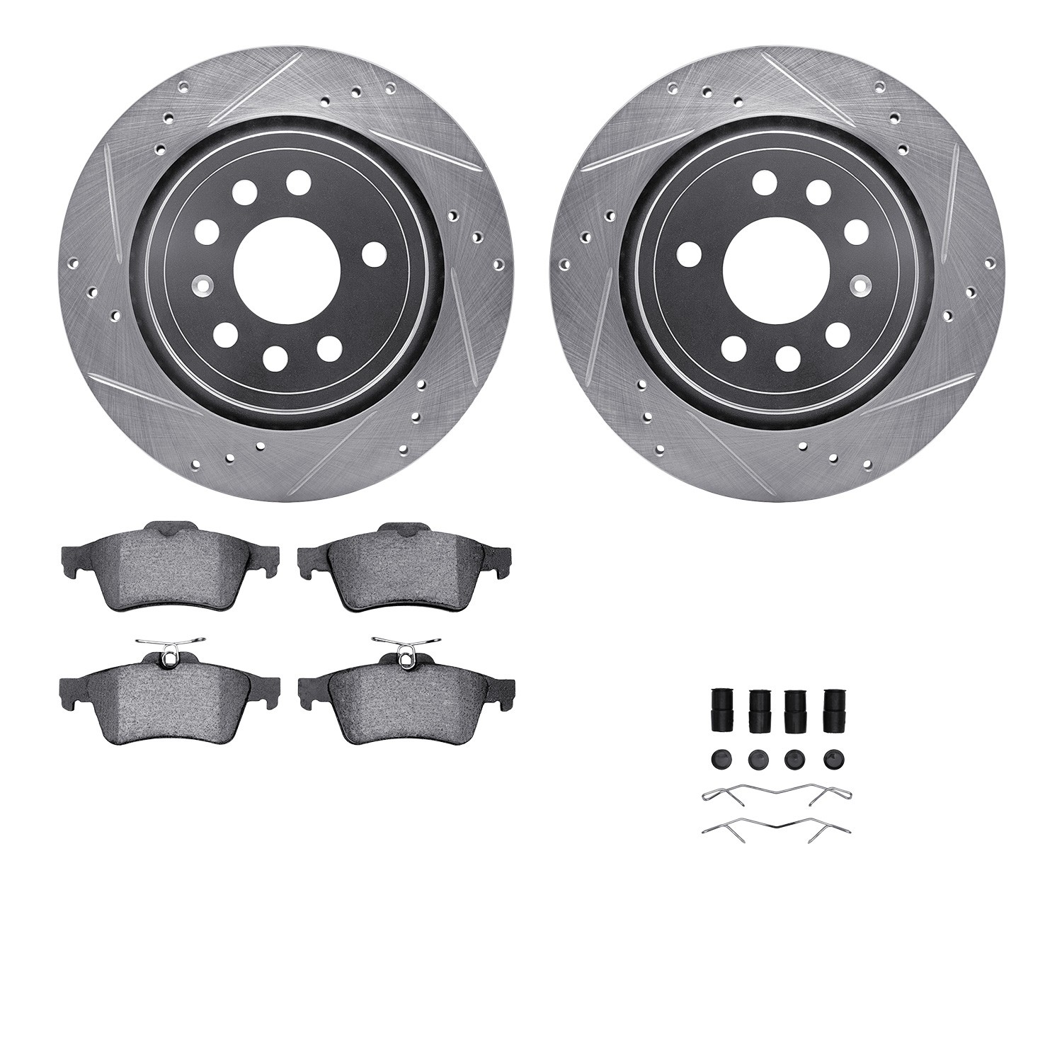 DFC Rotors-Drilled & Slotted-Silver w/ EURO 5000 Ceramic Brake Pads Incl Hdw