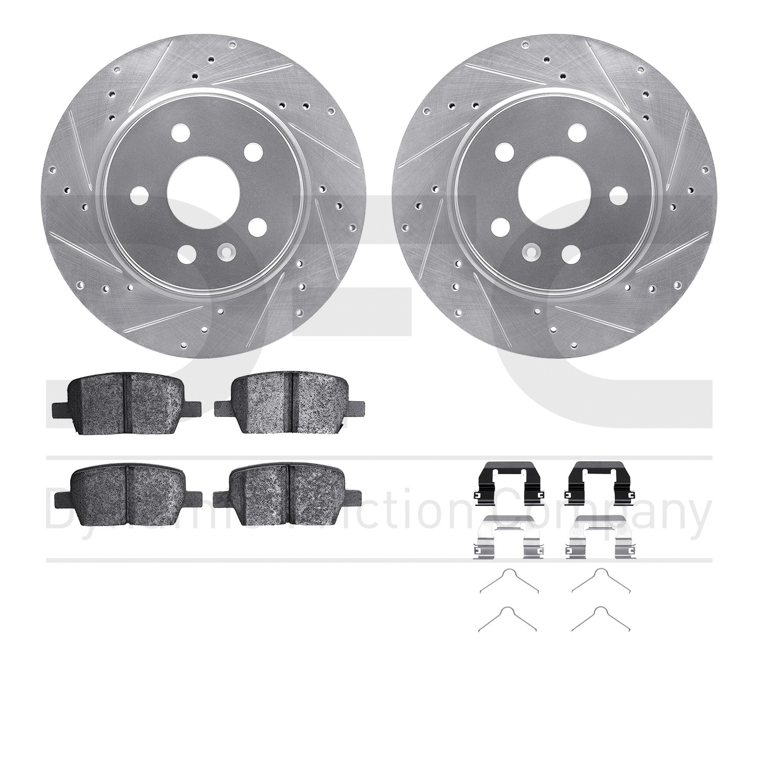 DFC Rotors-Drilled & Slotted-Silver w/ EURO 5000 Ceramic Brake Pads Incl Hdw