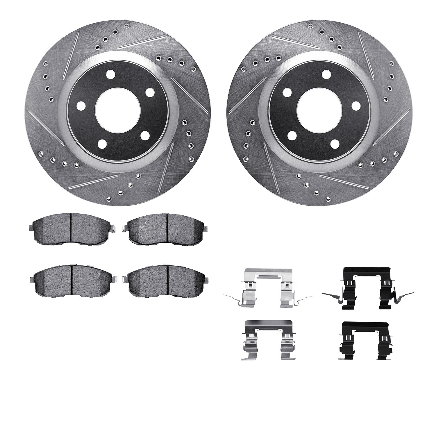 DFC Rotors-Drilled & Slotted-Silver w/ EURO 5000 Ceramic Brake Pads Incl Hdw