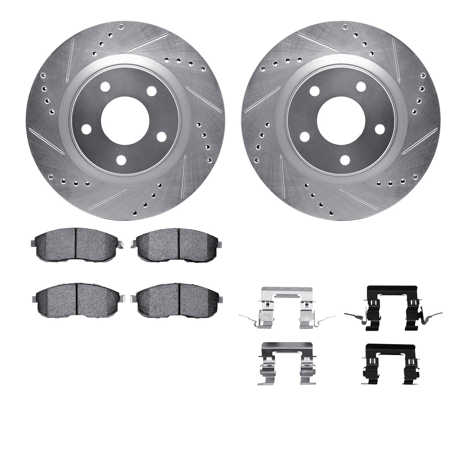 DFC Rotors-Drilled & Slotted-Silver w/ EURO 5000 Ceramic Brake Pads Incl Hdw