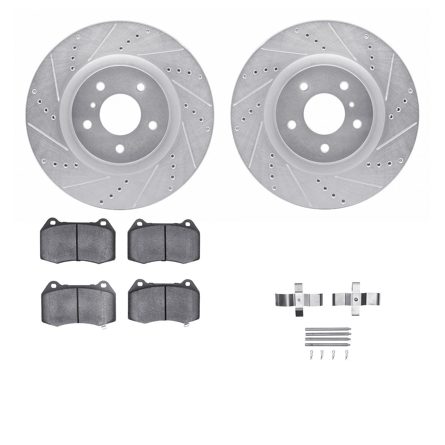 DFC Rotors-Drilled & Slotted-Silver w/ EURO 5000 Ceramic Brake Pads Incl Hdw