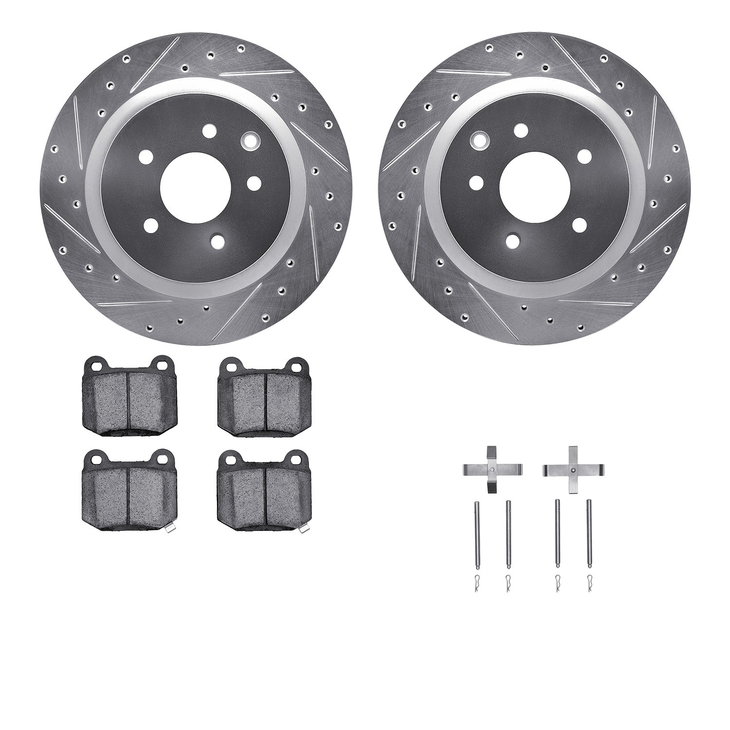 DFC Rotors-Drilled & Slotted-Silver w/ EURO 5000 Ceramic Brake Pads Incl Hdw