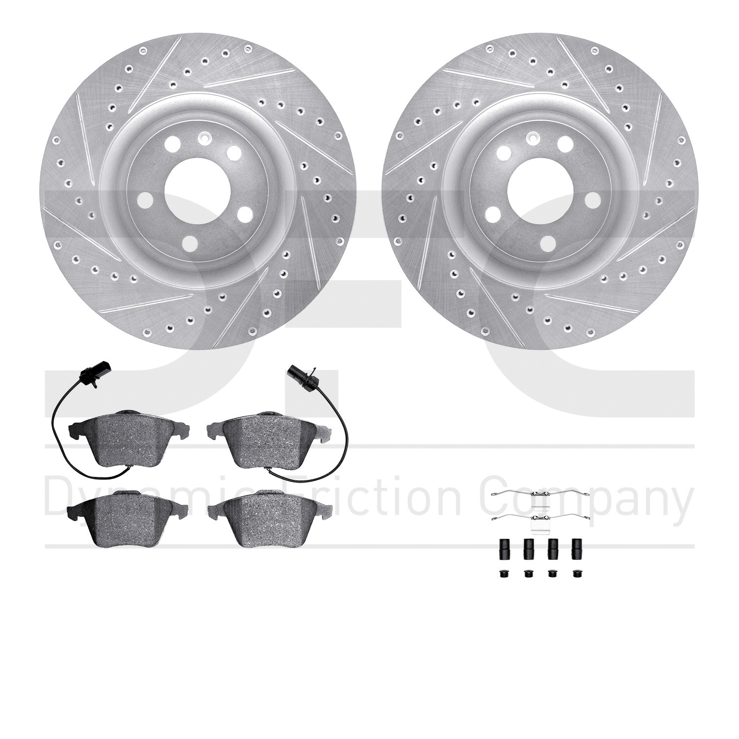 DFC Rotors-Drilled & Slotted-Silver w/ EURO 5000 Ceramic Brake Pads Incl Hdw