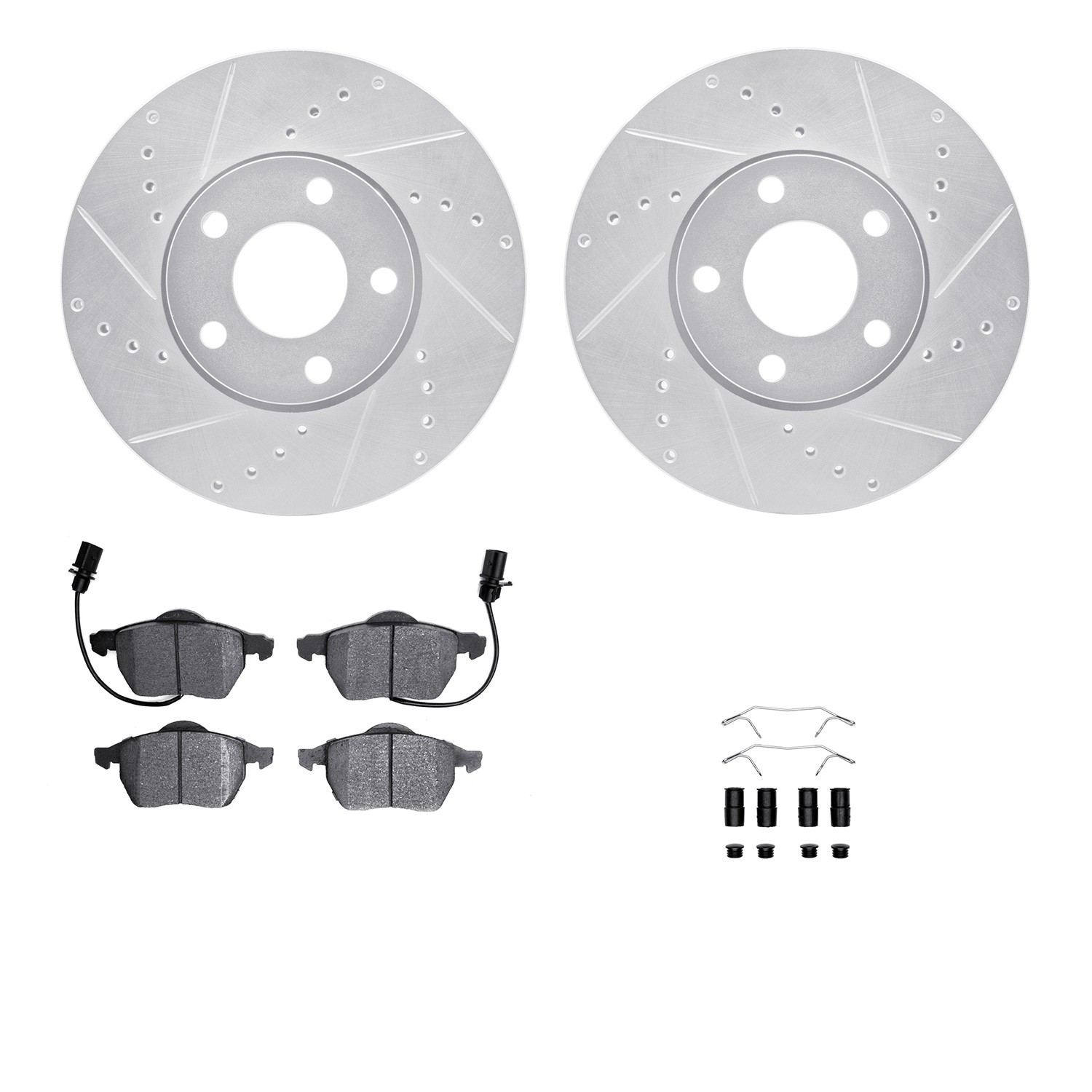 DFC Rotors-Drilled & Slotted-Silver w/ EURO 5000 Ceramic Brake Pads Incl Hdw