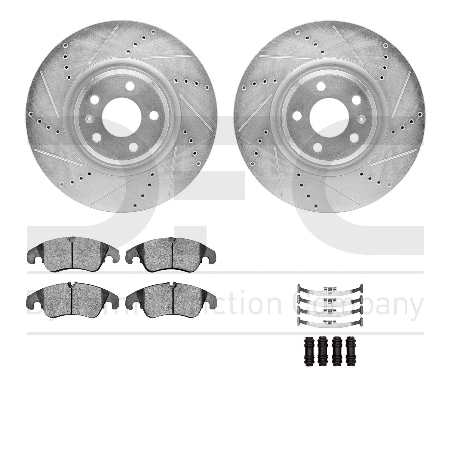 DFC Rotors-Drilled & Slotted-Silver w/ EURO 5000 Ceramic Brake Pads Incl Hdw