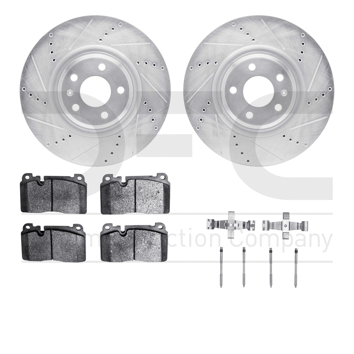 DFC Rotors-Drilled & Slotted-Silver w/ EURO 5000 Ceramic Brake Pads Incl Hdw