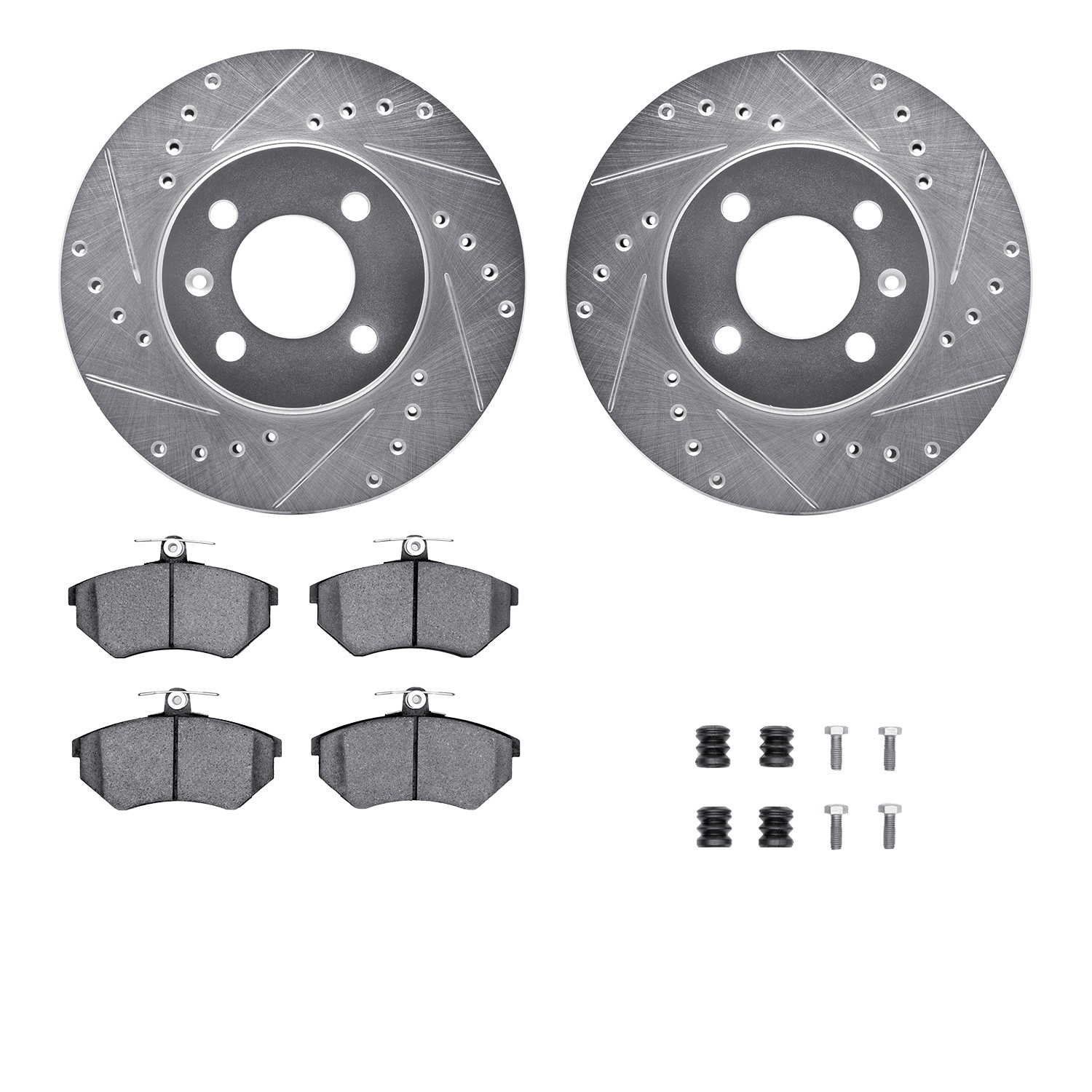 DFC Rotors-Drilled & Slotted-Silver w/ EURO 5000 Ceramic Brake Pads Incl Hdw