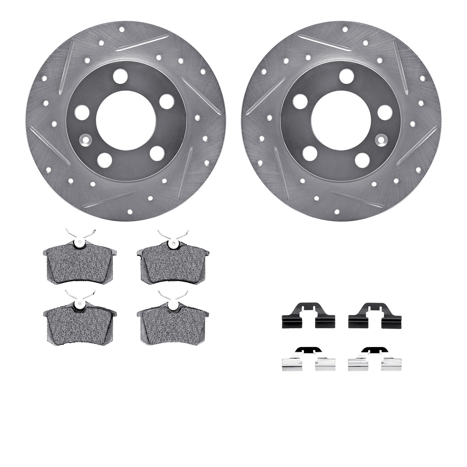 DFC Rotors-Drilled & Slotted-Silver w/ EURO 5000 Ceramic Brake Pads Incl Hdw