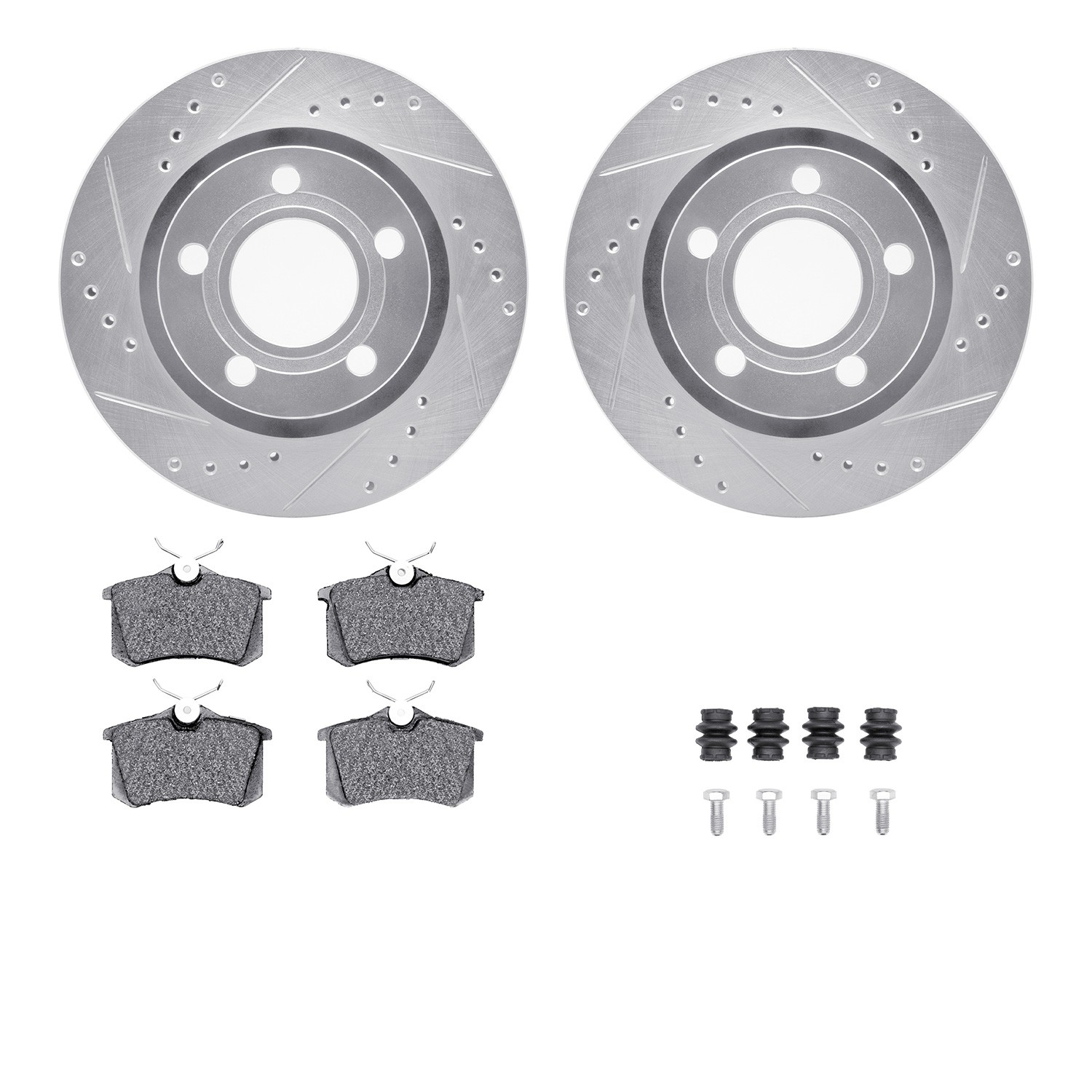 DFC Rotors-Drilled & Slotted-Silver w/ EURO 5000 Ceramic Brake Pads Incl Hdw