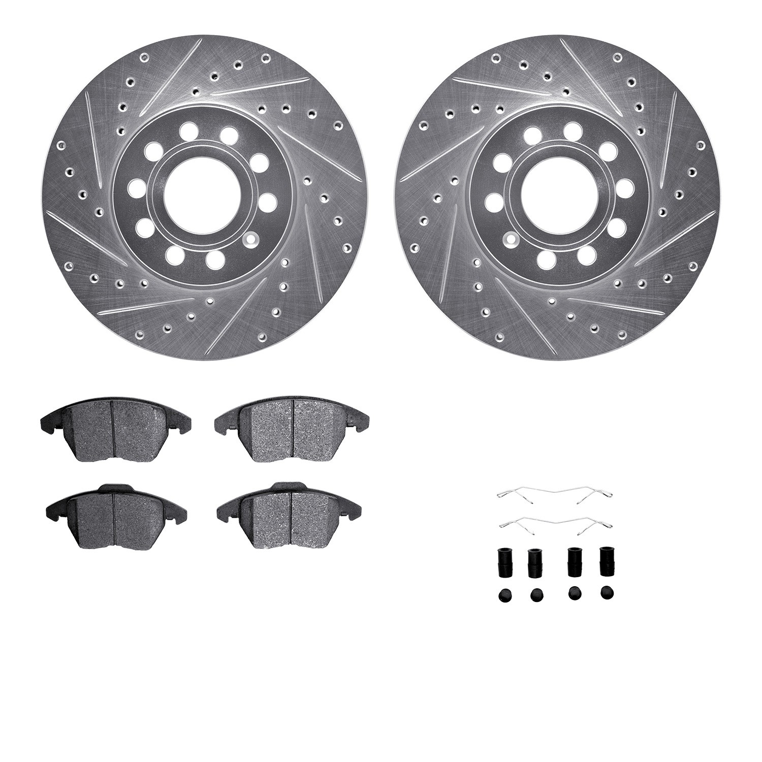 DFC Rotors-Drilled & Slotted-Silver w/ EURO 5000 Ceramic Brake Pads Incl Hdw